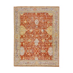 Rust Moderner handgefertigter indischer Täbris-Wollteppich mit Blumenmuster von Apadana