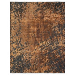 Tapis semi-peluche moderne à motif abstrait, orange rouille et gris anthracite