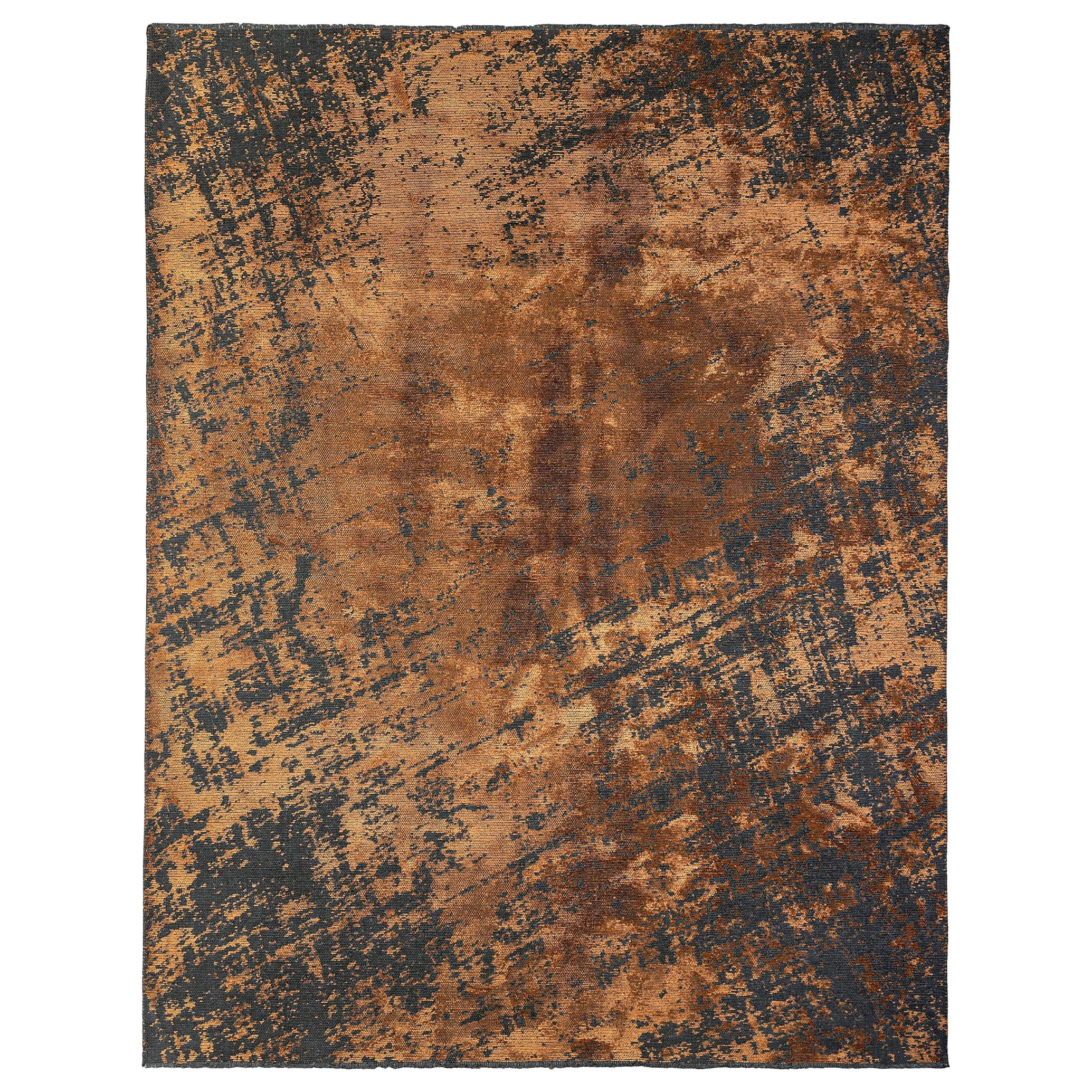 Weicher Semi-Plüsch-Teppich in Rostorange und Anthrazit mit modernem abstraktem Muster 