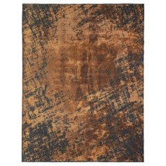 Tapis semi-peluche moderne à motif abstrait, orange rouille et gris anthracite