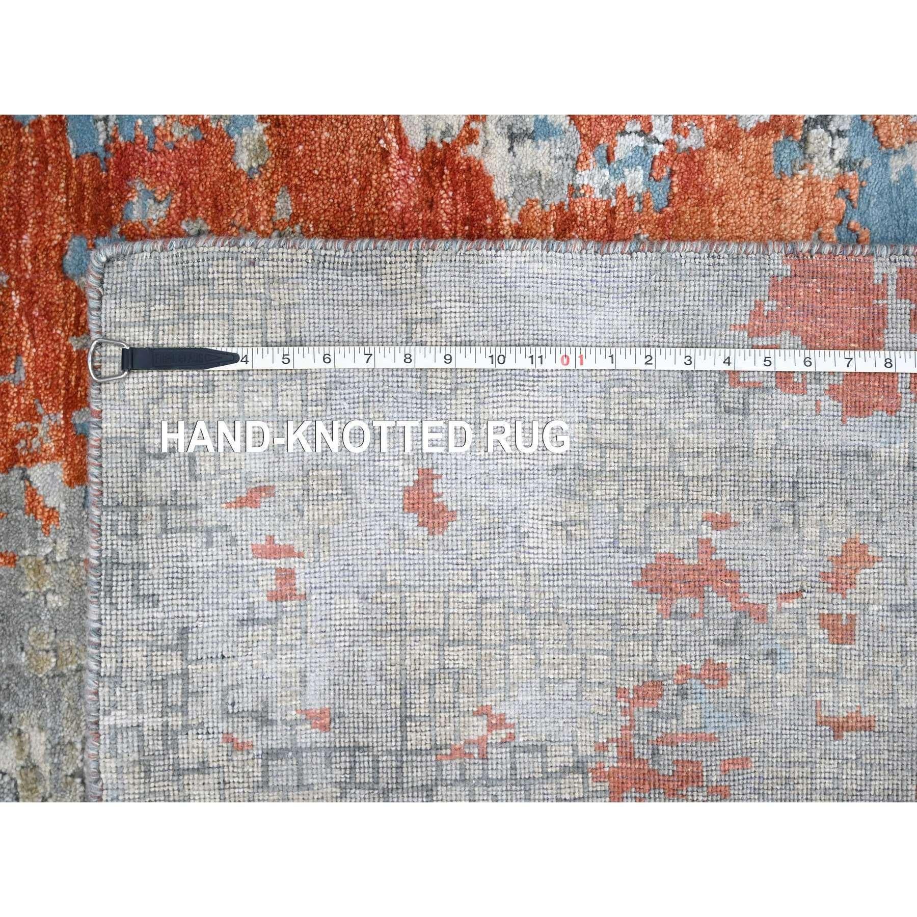 Rust Orange & Grau Mosaik Design Wolle und Seide handgeknüpft Quadrat Teppich 12' x 12' 4