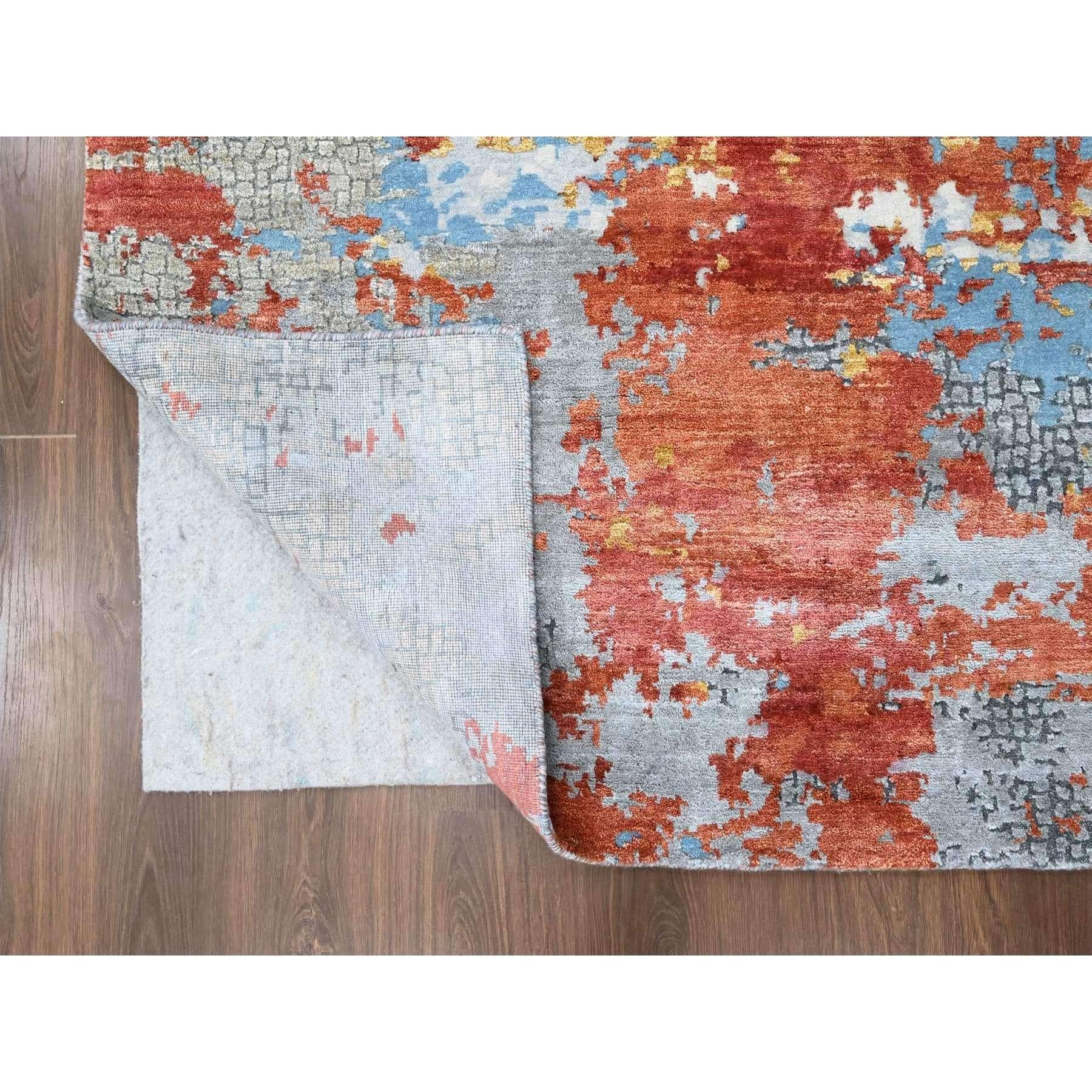 Rust Orange & Grau Mosaik Design Wolle und Seide handgeknüpft Quadrat Teppich 12' x 12' (Indisch)