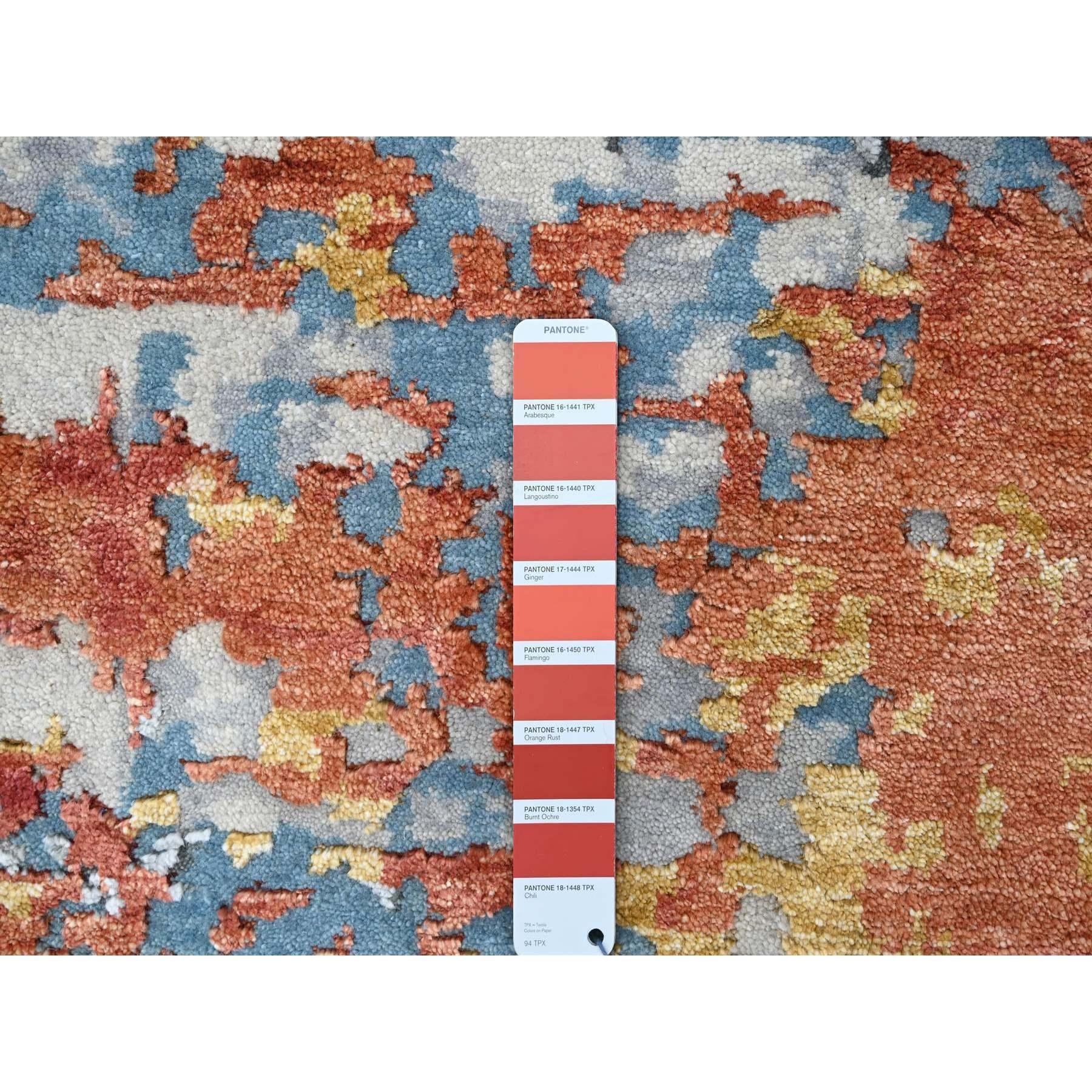 Rust Orange & Grau Mosaik Design Wolle und Seide handgeknüpft Quadrat Teppich 12' x 12' (21. Jahrhundert und zeitgenössisch)