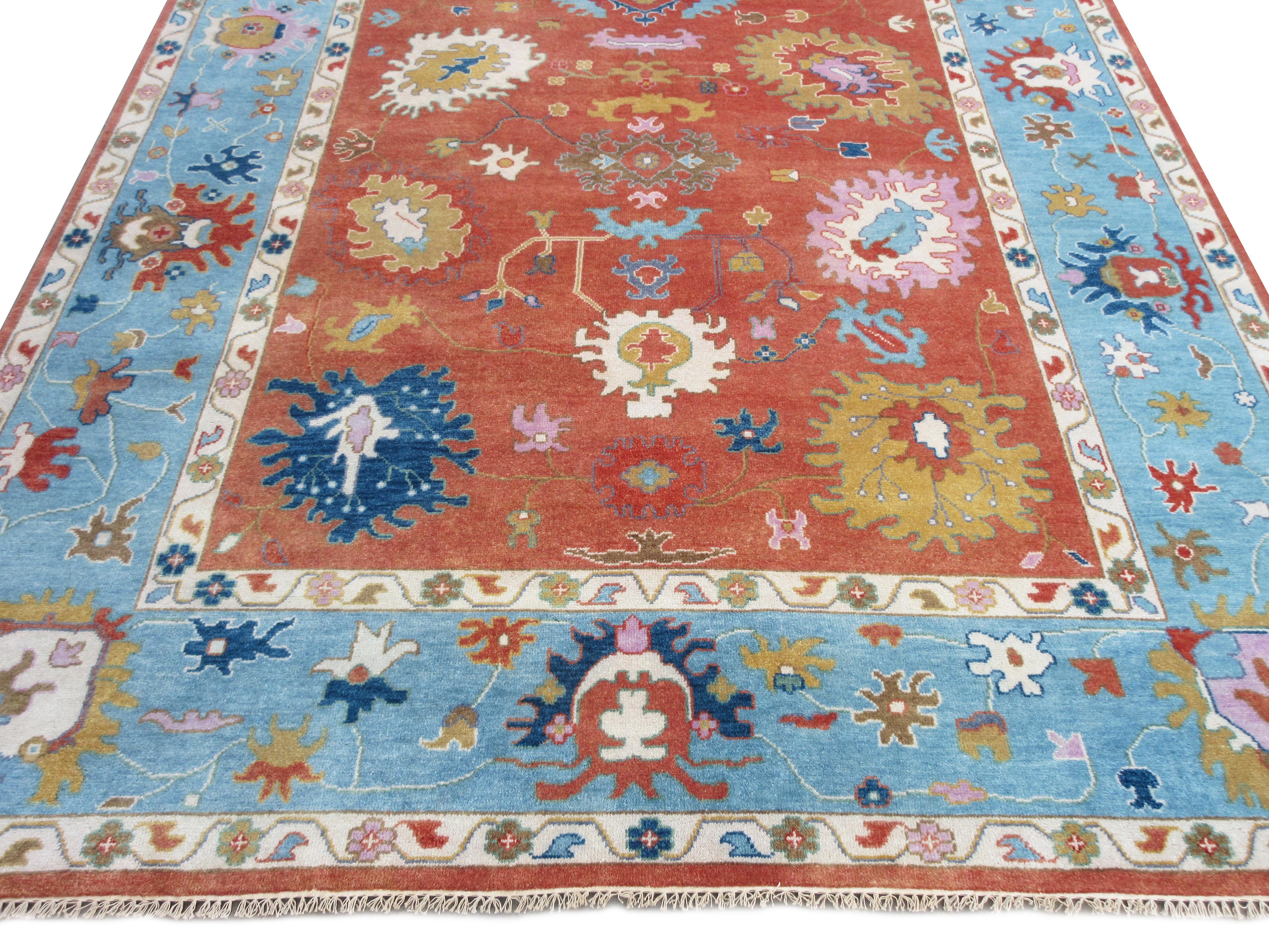 Indian Rust Oushak Area Rug For Sale