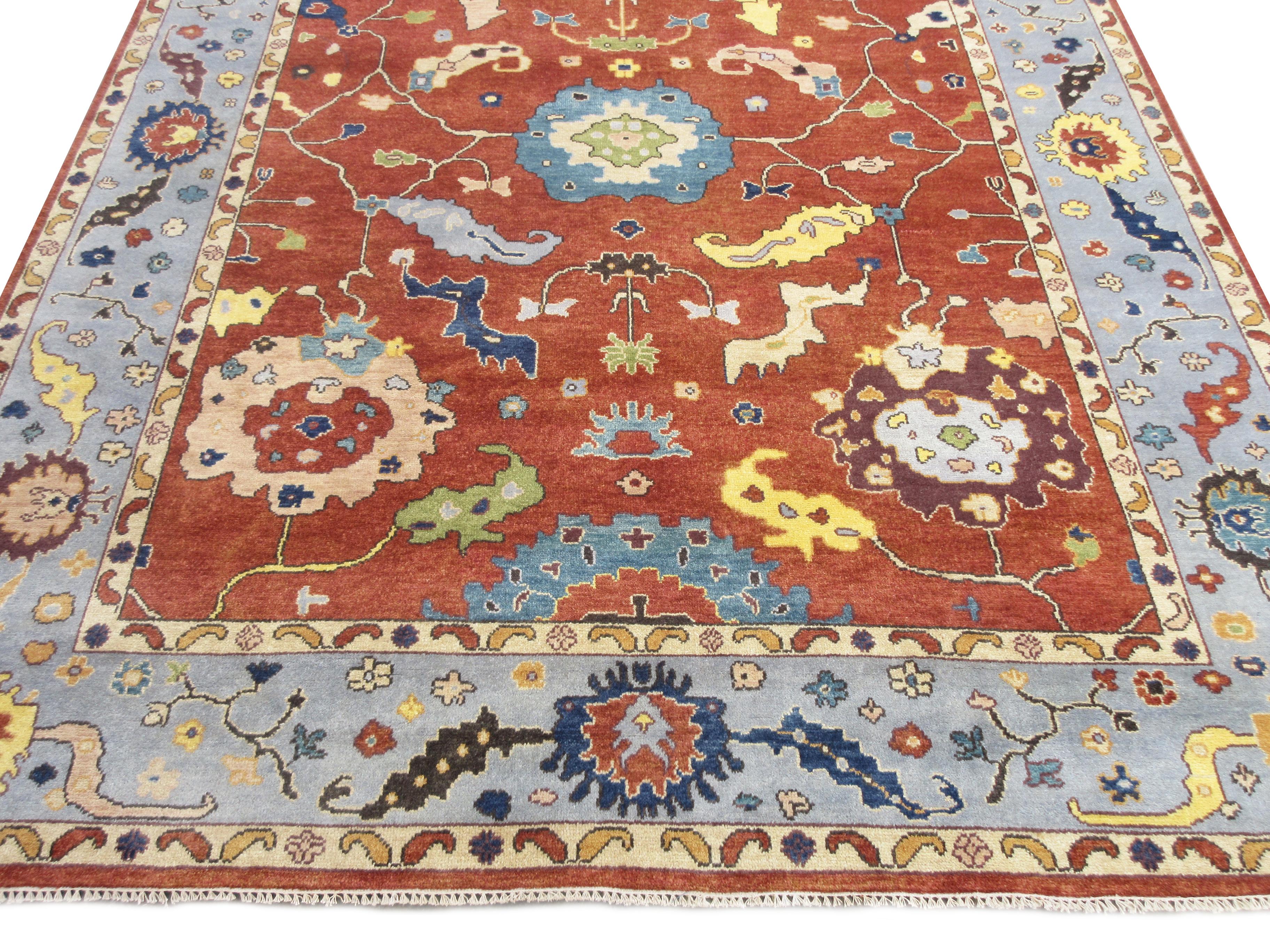 Indian Rust Oushak Area Rug For Sale