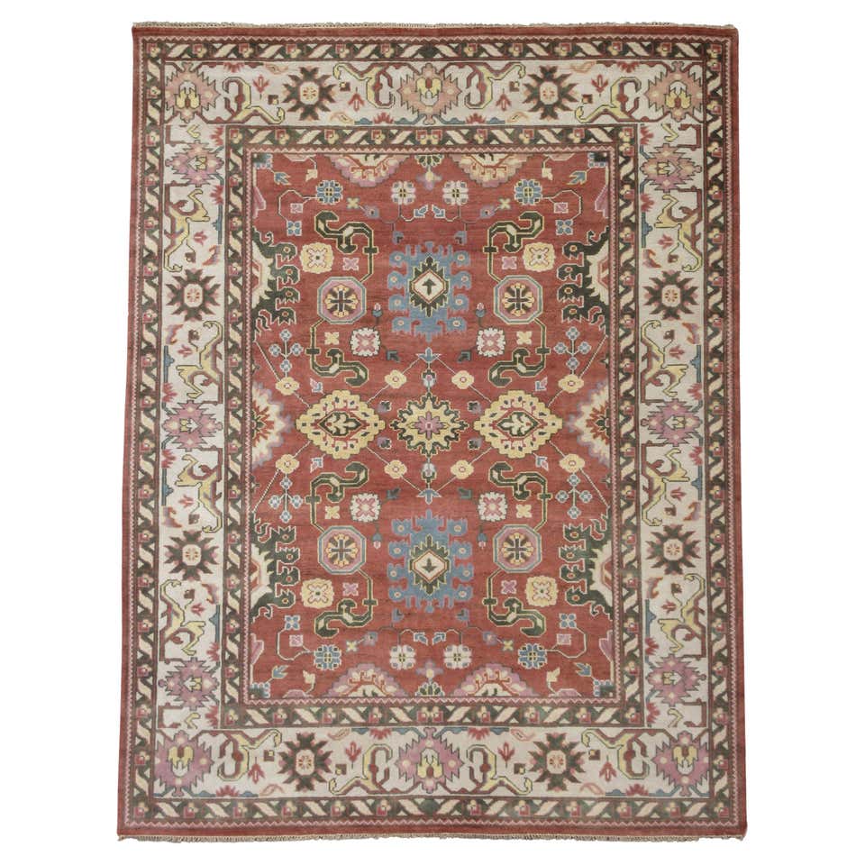 Rug and Kilim’s Oushak Style Rug with Beige, Rust and Navy Blue Floral ...