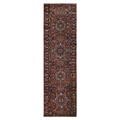 Rust Persian Wool Hand Knotted Runner 3 ft x 11 ft , Starburst Medallion
