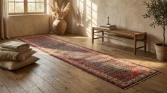 Rust Persian Wool Hand Knotted Runner 3 ft x 19 ft , Scalloped Lattice Elegance