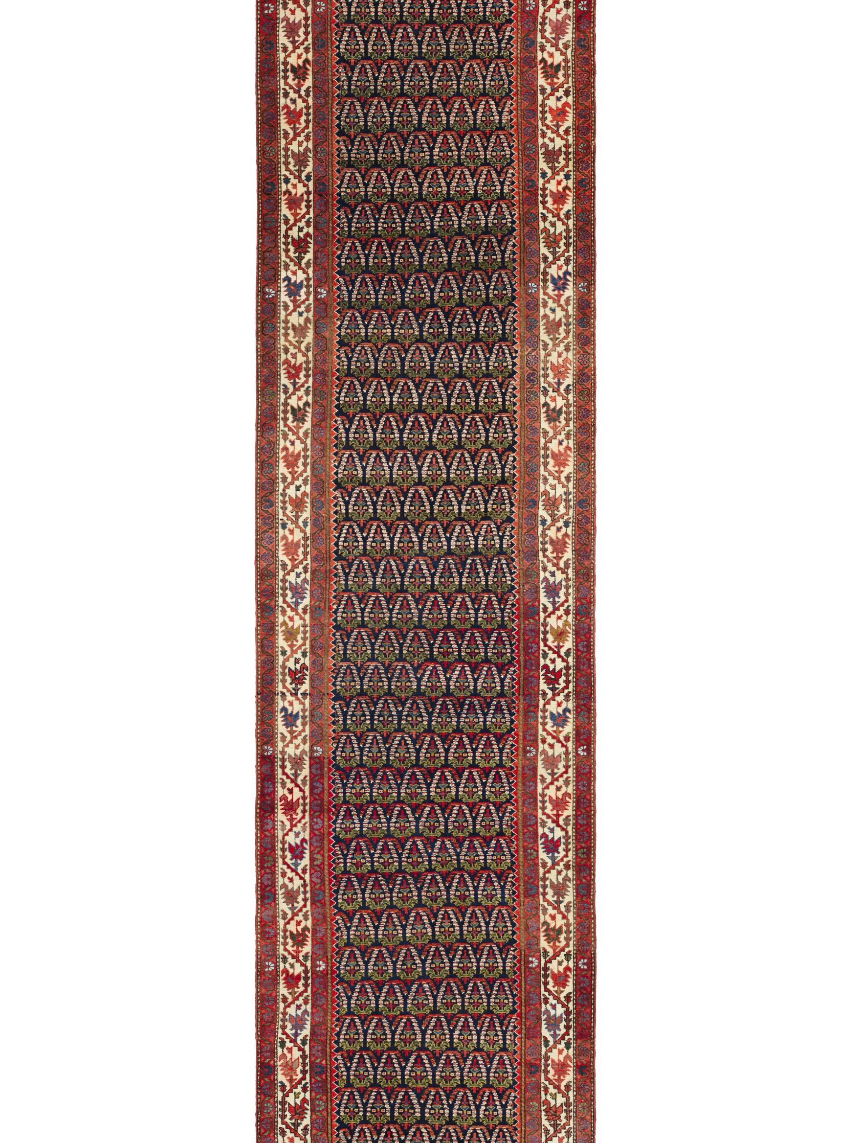 Rust Persian Wool Hand Knotted Runner 3 ft x 19 ft , Scalloped Lattice Elegance (Wolle) im Angebot