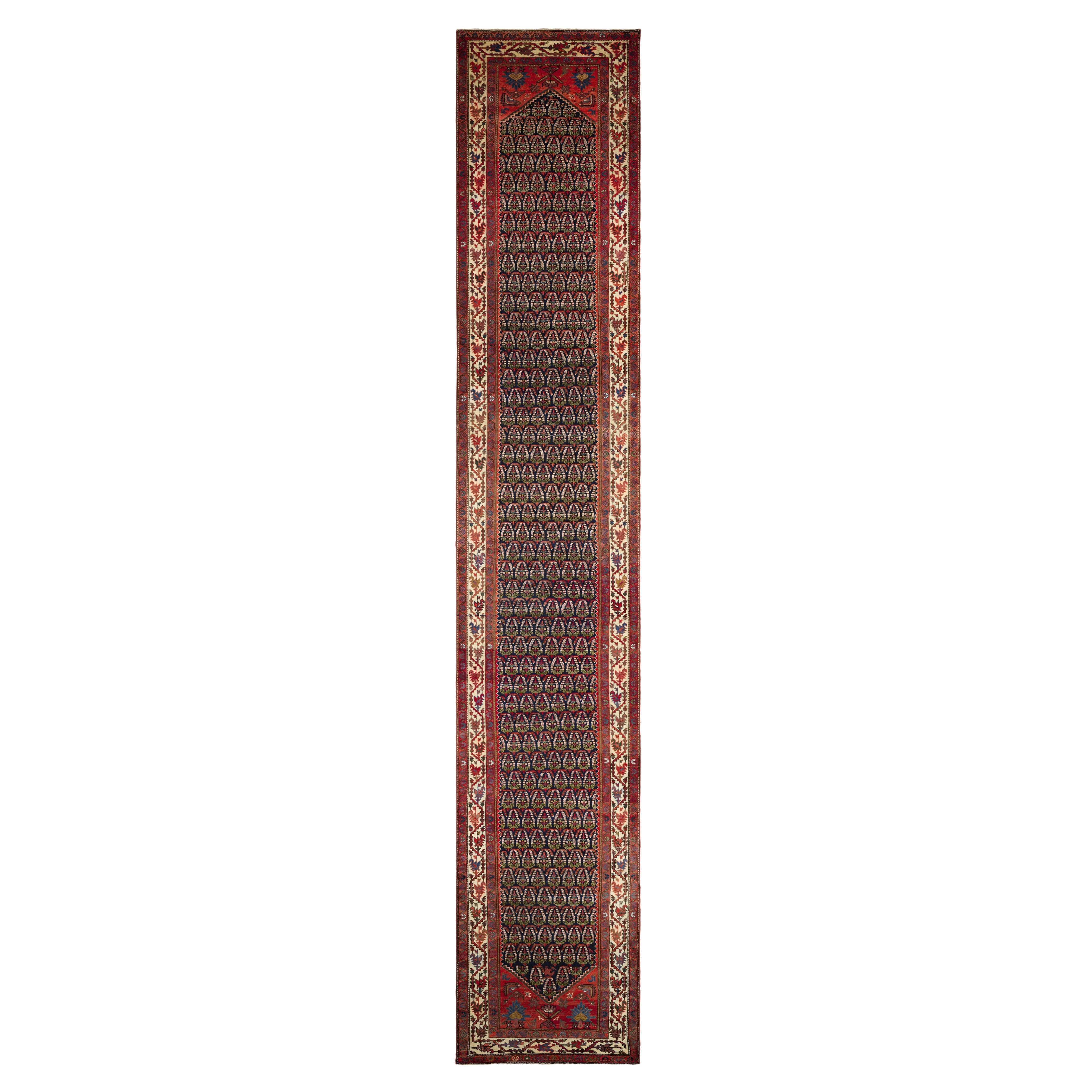 Rust Persian Wool Hand Knotted Runner 3 ft x 19 ft , Scalloped Lattice Elegance im Angebot