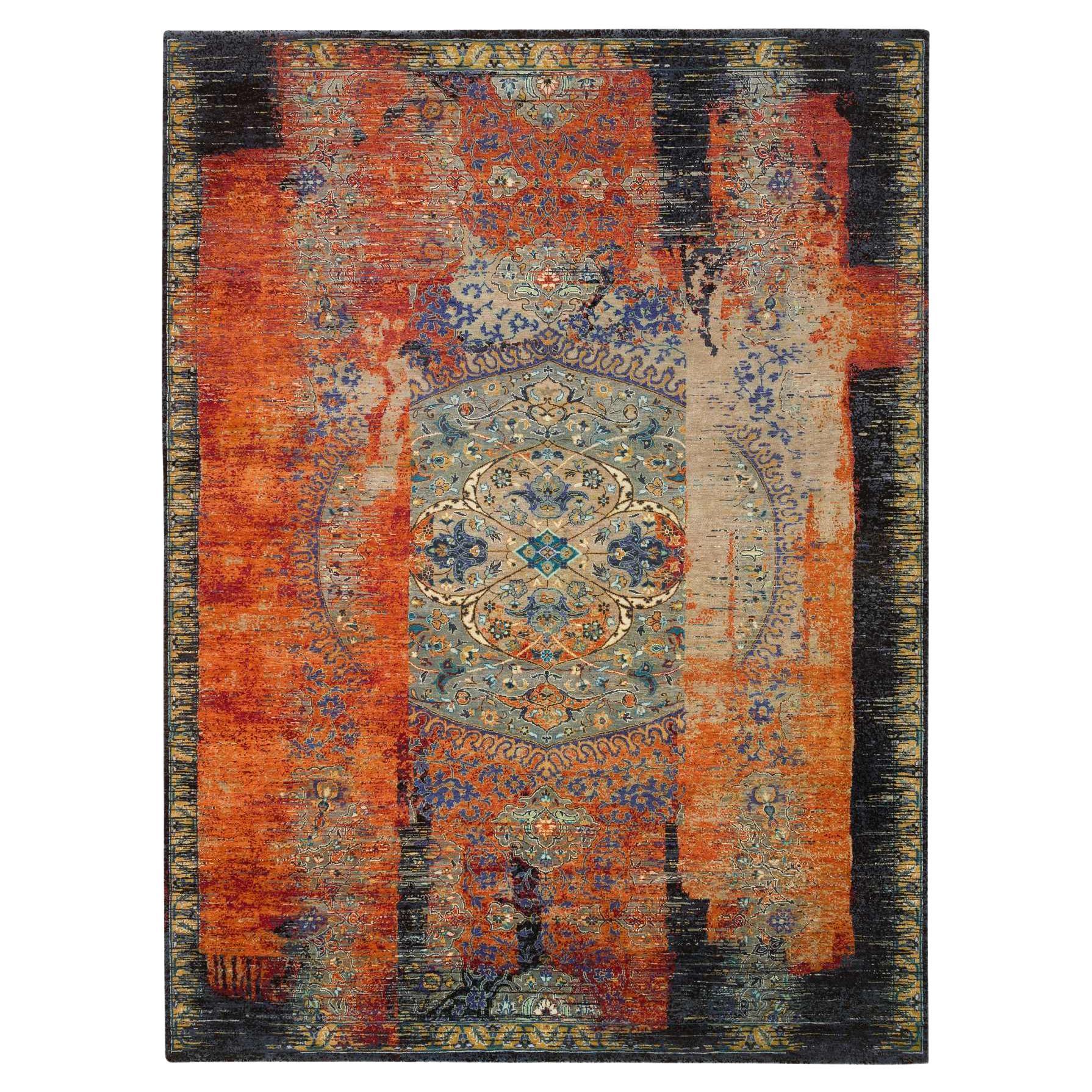 Rust Red Ancient Ottoman Erased Design Ghazni Wool Hand Knotted Rug 9'2" x 12'1"