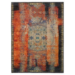 Rust Red Ancient Ottoman Erased Design Ghazni Wool Hand Knotted Rug 9'2" x 12'1"