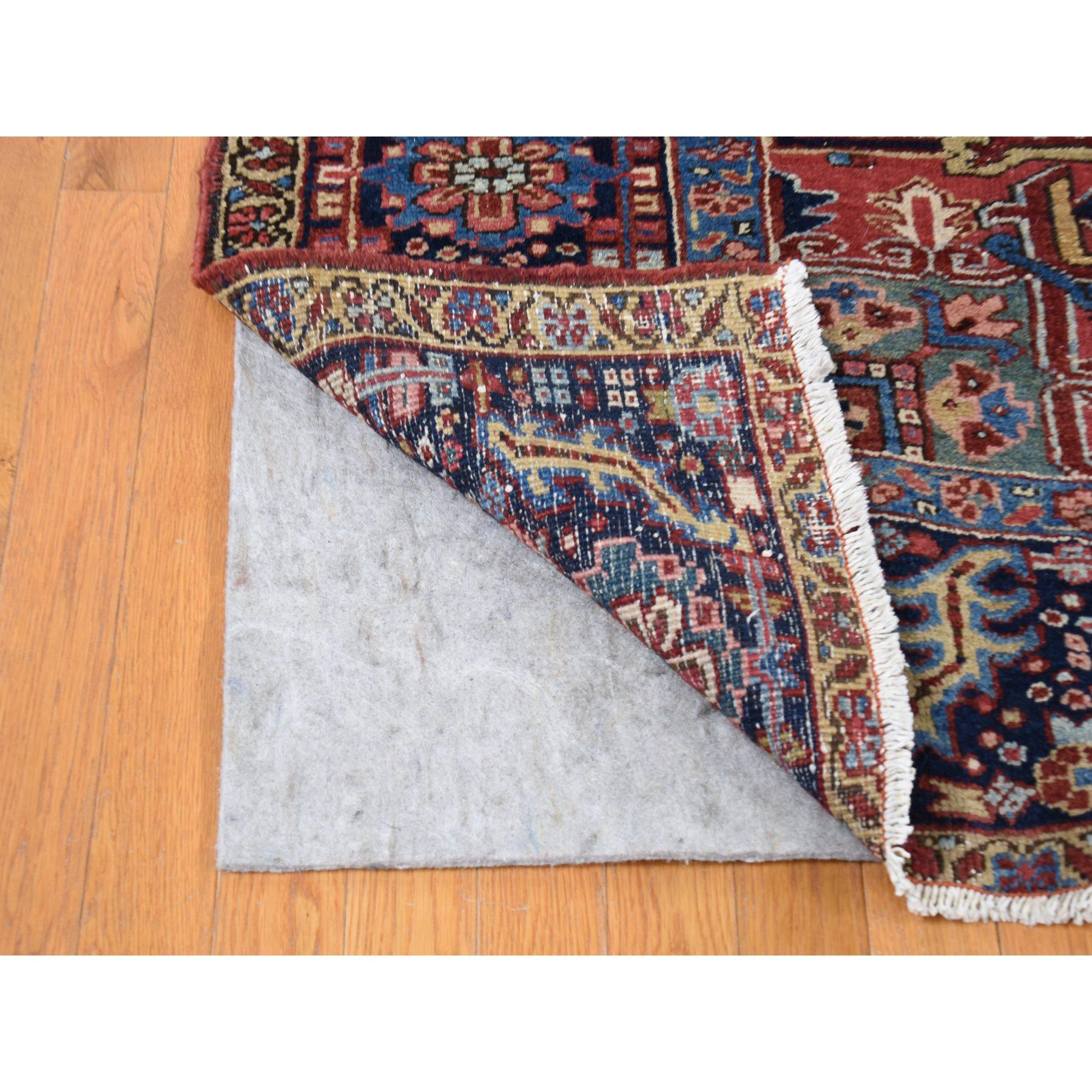 Rust Red Antique Persian Heriz Pure Wool Hand Knotted Even Wear Clean Rug In Good Condition In Carlstadt, NJ