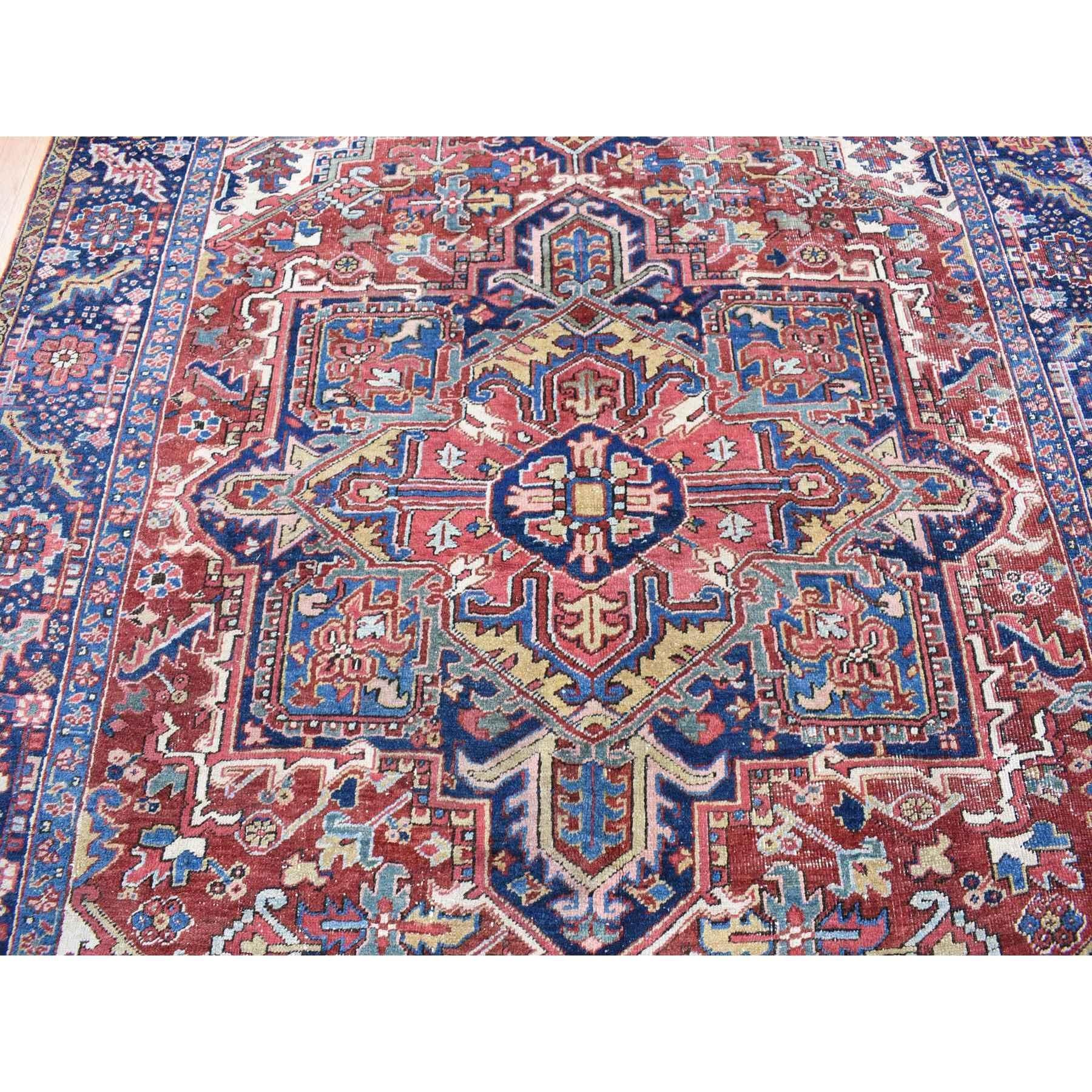 Rust Red Antique Persian Heriz Pure Wool Hand Knotted Even Wear Clean Rug 3