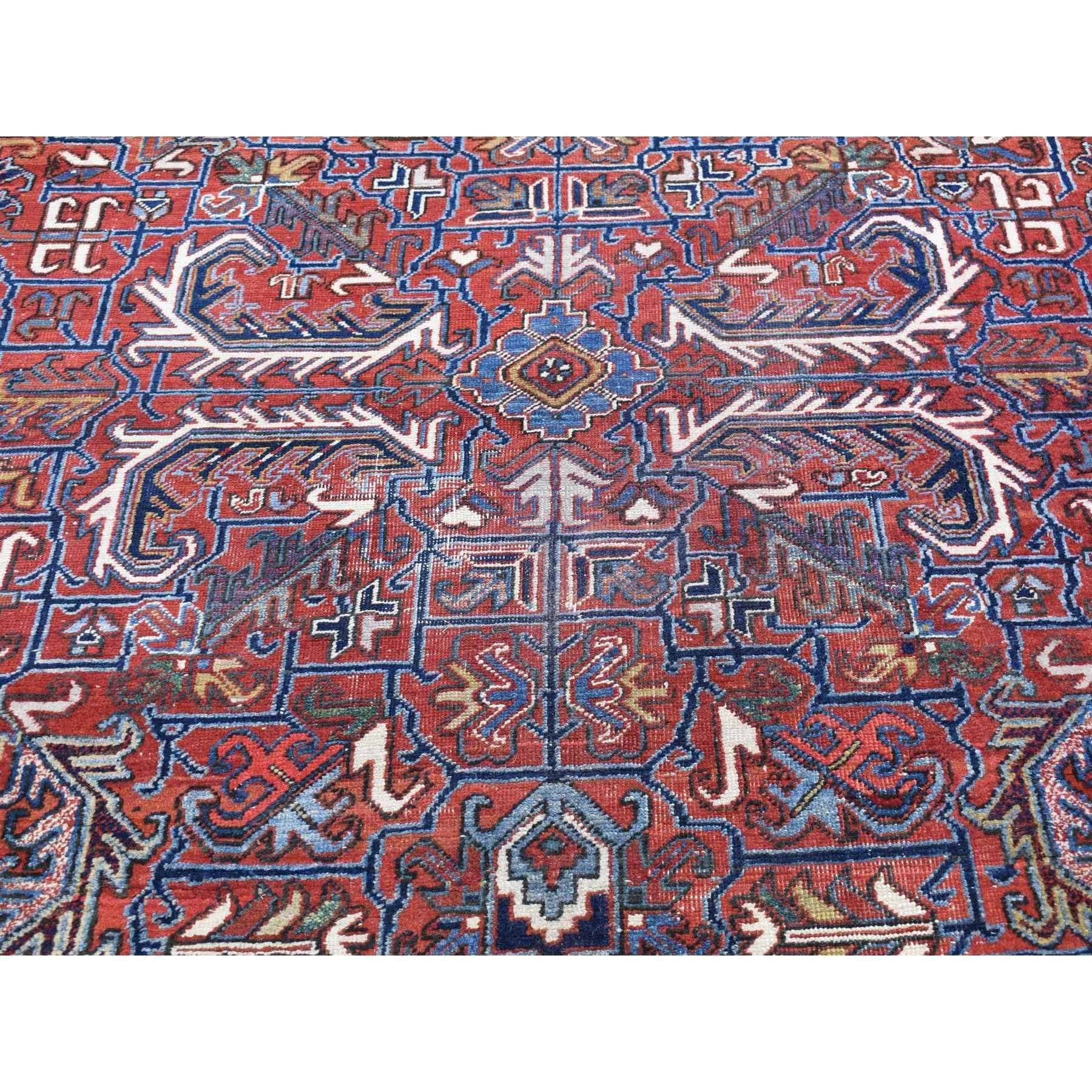Hand-Knotted Rust Red Antique Persian Heriz Slight Wear, Clean Hand Knotted Pure Wool Rug