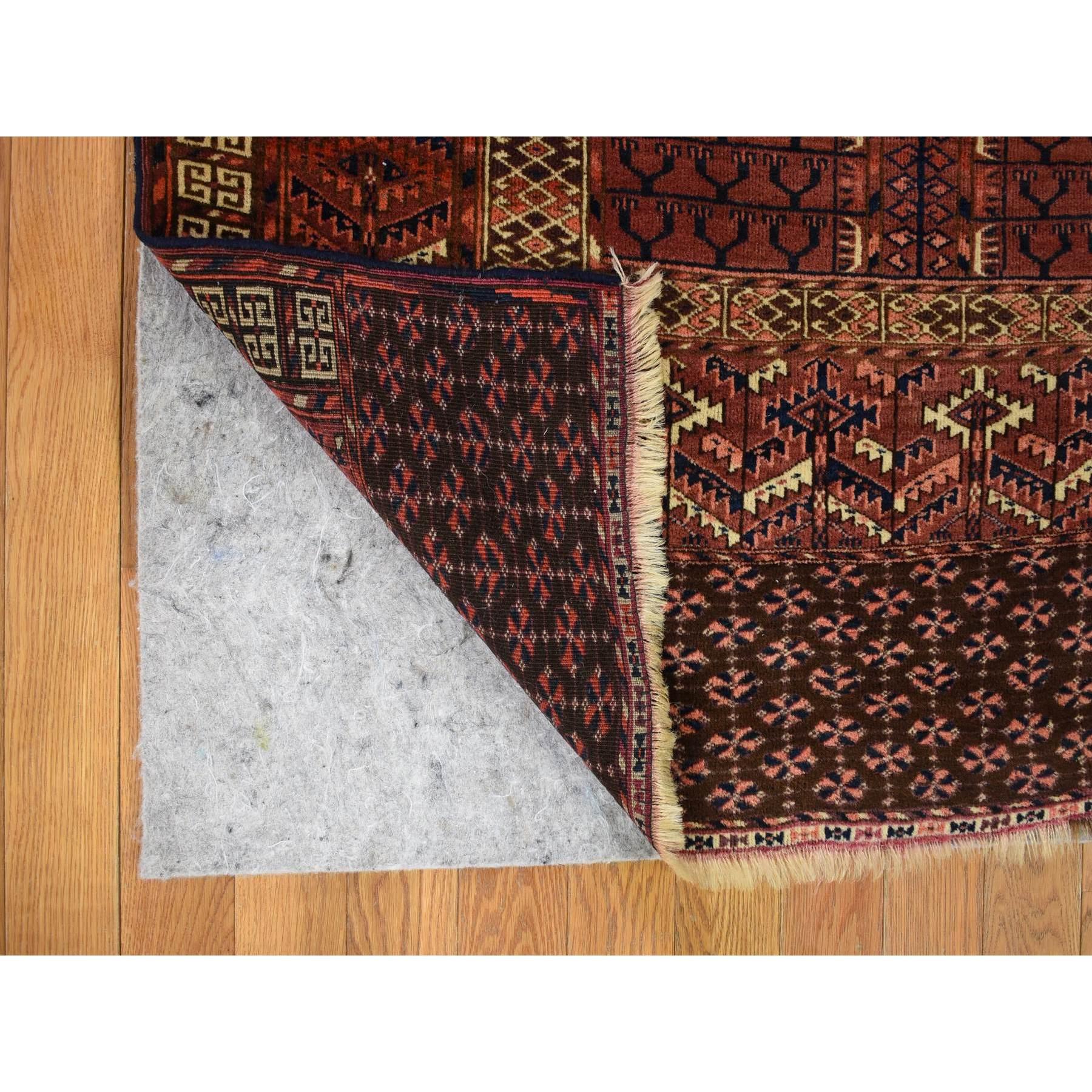 Medieval Rust Red Antique Turkoman Tekke Hutchlu Design 300 KPSI Soft Wool Rug For Sale