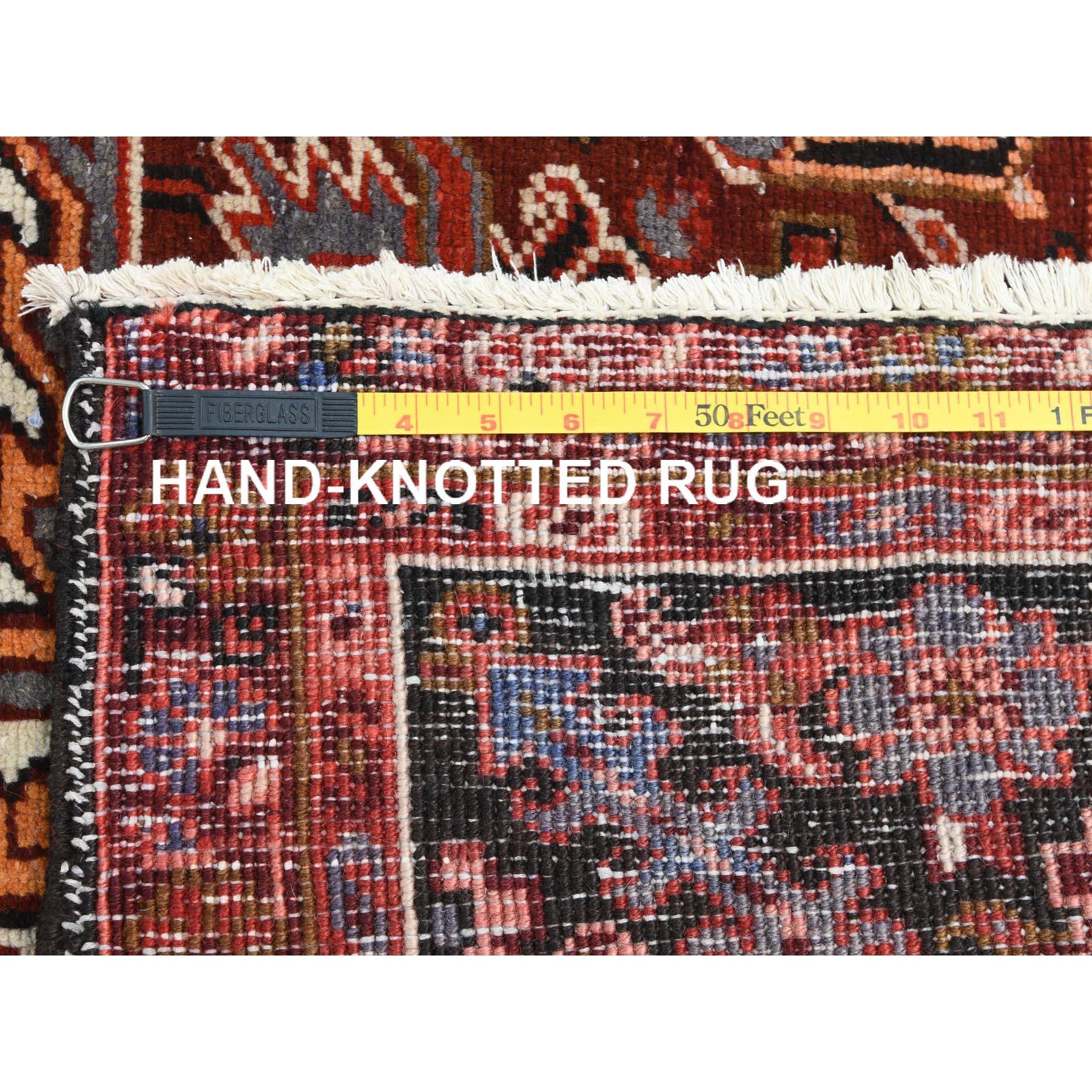 Rust Red Cleaned Worn Wool Semi Antique Persian Heriz Hand Knotted Oriental Rug For Sale 6