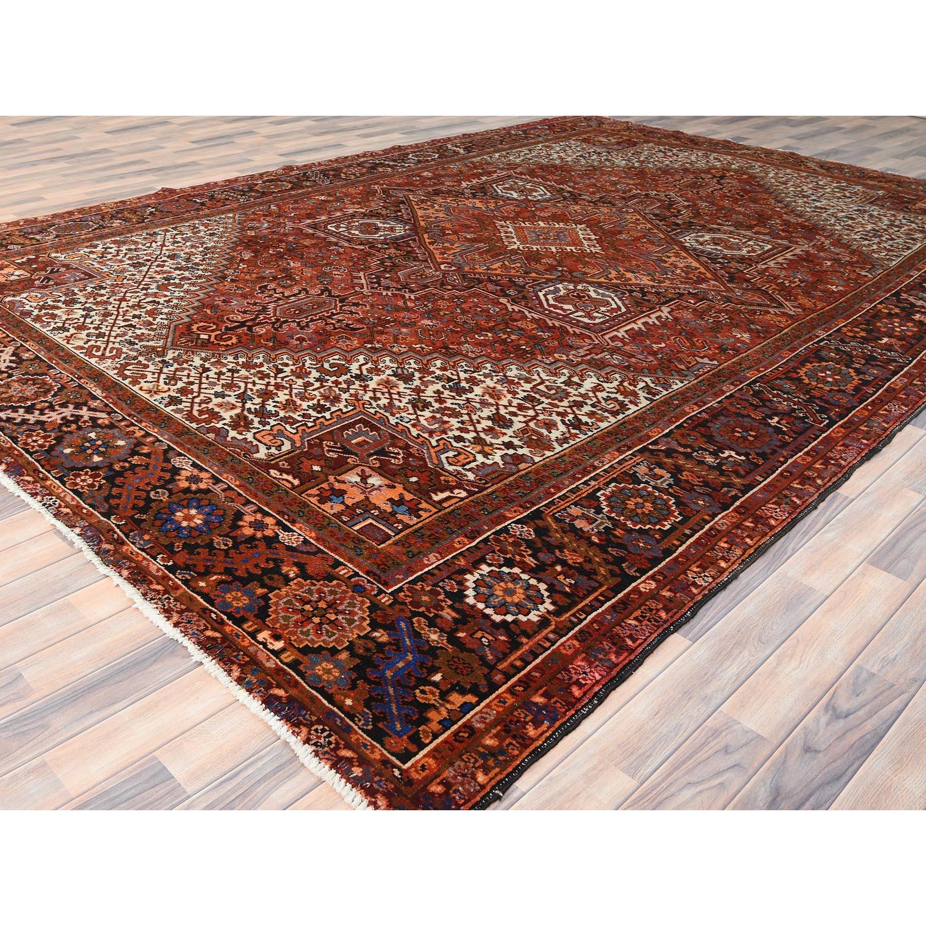 Hand-Knotted Rust Red Cleaned Worn Wool Semi Antique Persian Heriz Hand Knotted Oriental Rug For Sale