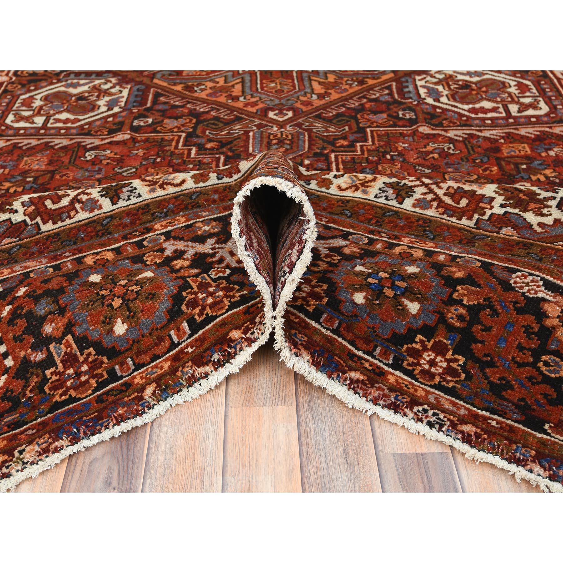 Mid-20th Century Rust Red Cleaned Worn Wool Semi Antique Persian Heriz Hand Knotted Oriental Rug For Sale