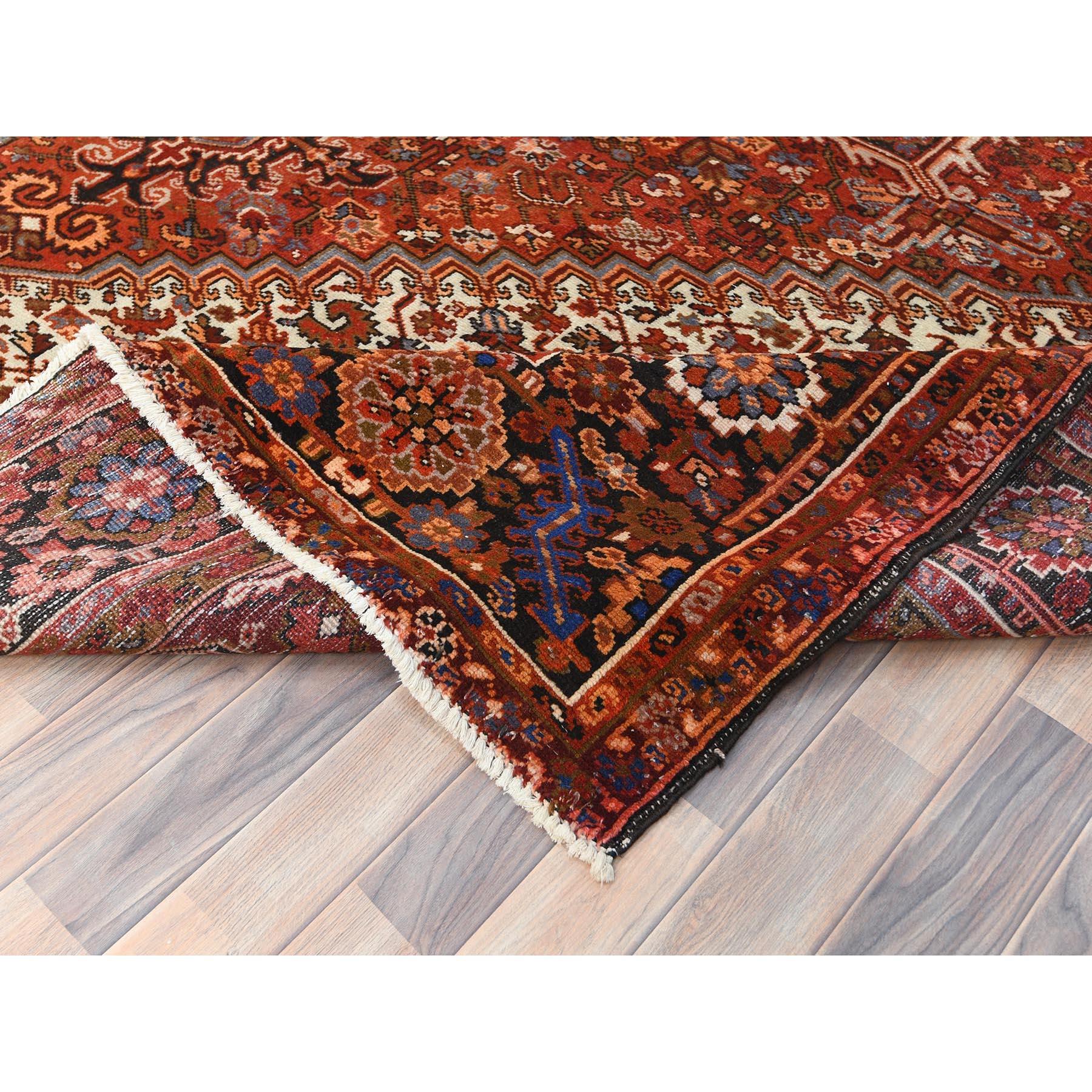Rust Red Cleaned Worn Wool Semi Antique Persian Heriz Hand Knotted Oriental Rug For Sale 1