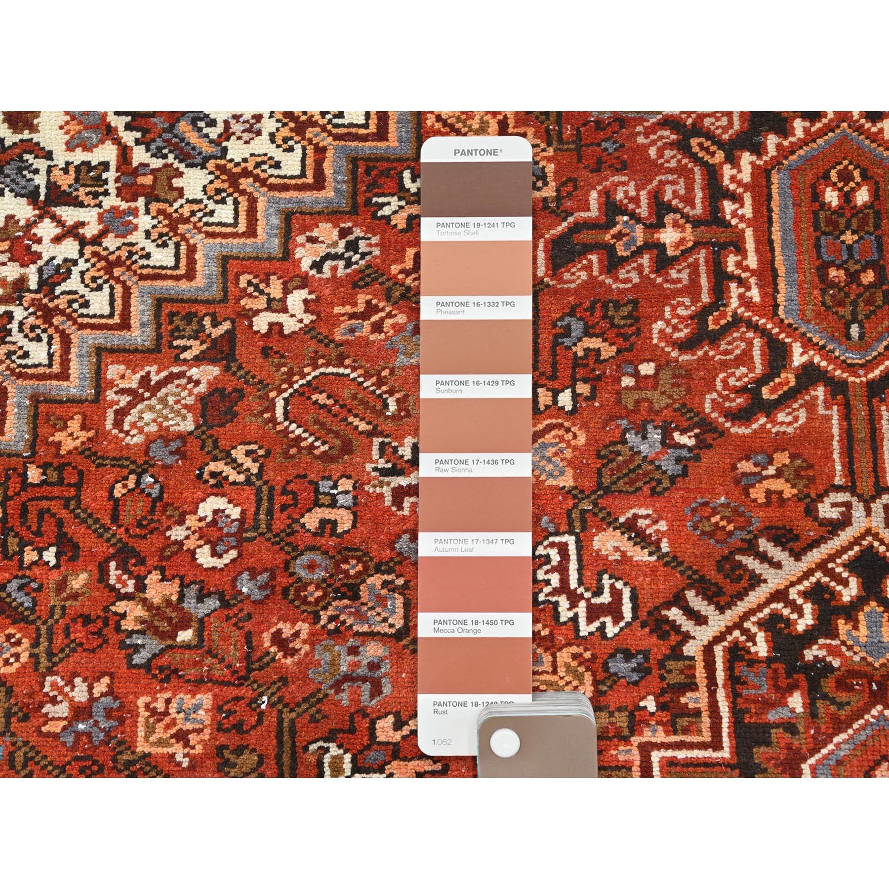 Rust Red Cleaned Worn Wool Semi Antique Persian Heriz Hand Knotted Oriental Rug For Sale 2