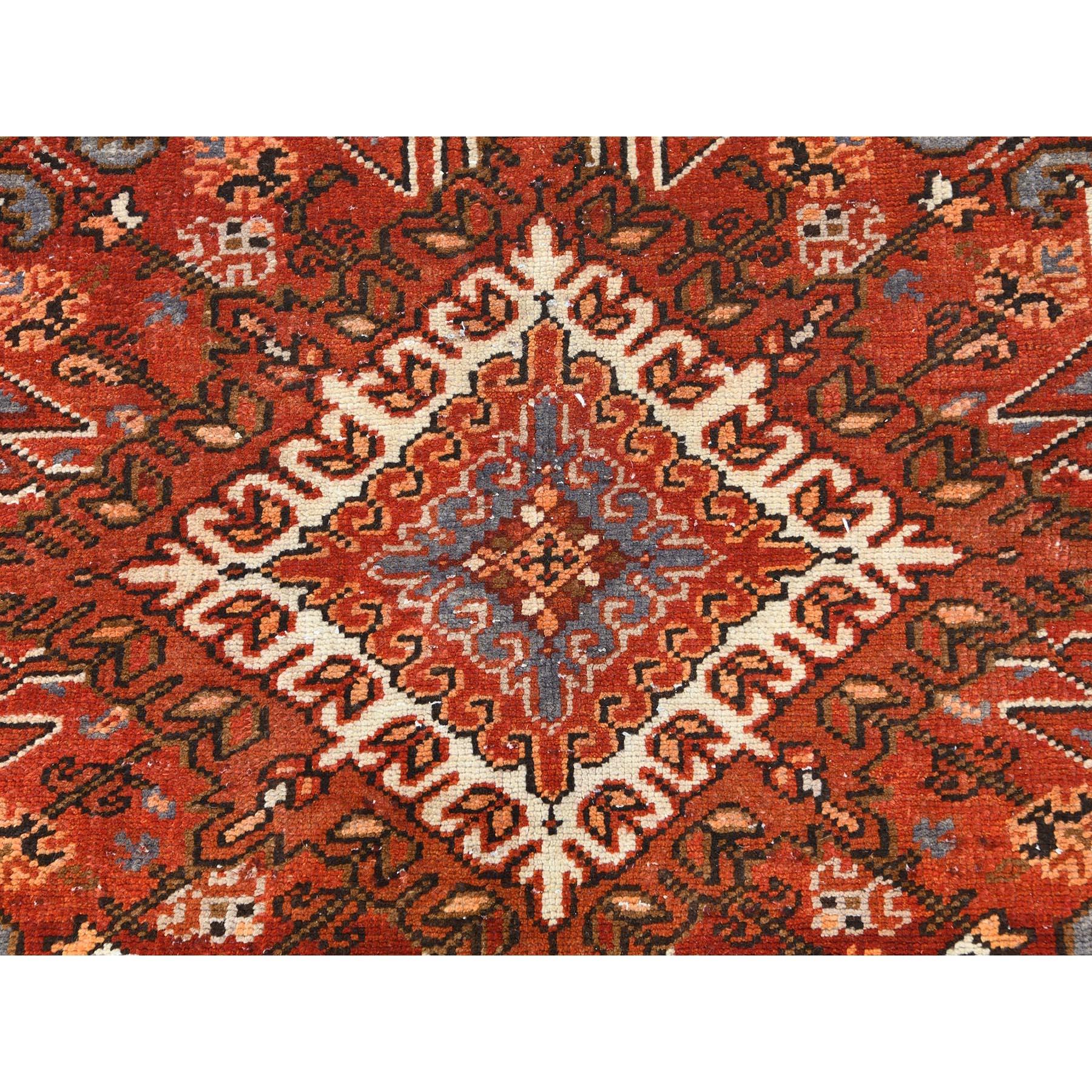 Rust Red Cleaned Worn Wool Semi Antique Persian Heriz Hand Knotted Oriental Rug For Sale 3