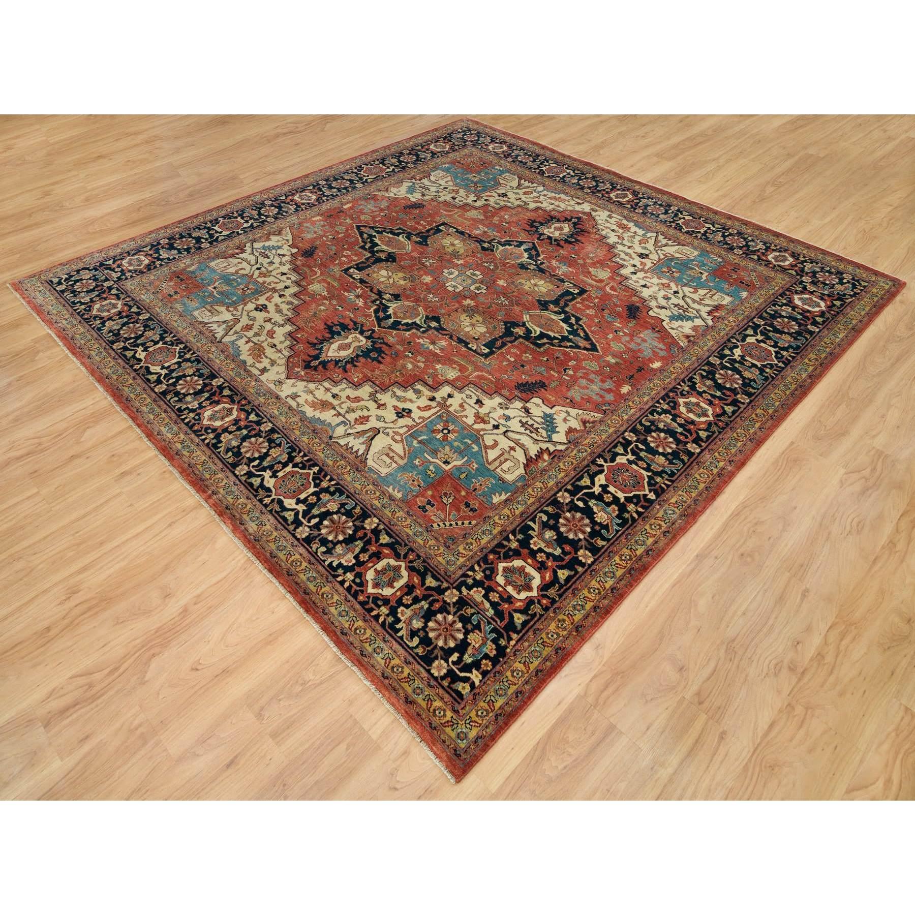 Quadratischer orientalischer handgeknüpfter Heriz-Re-Creation-Wollteppich in Rostrot 9'10
