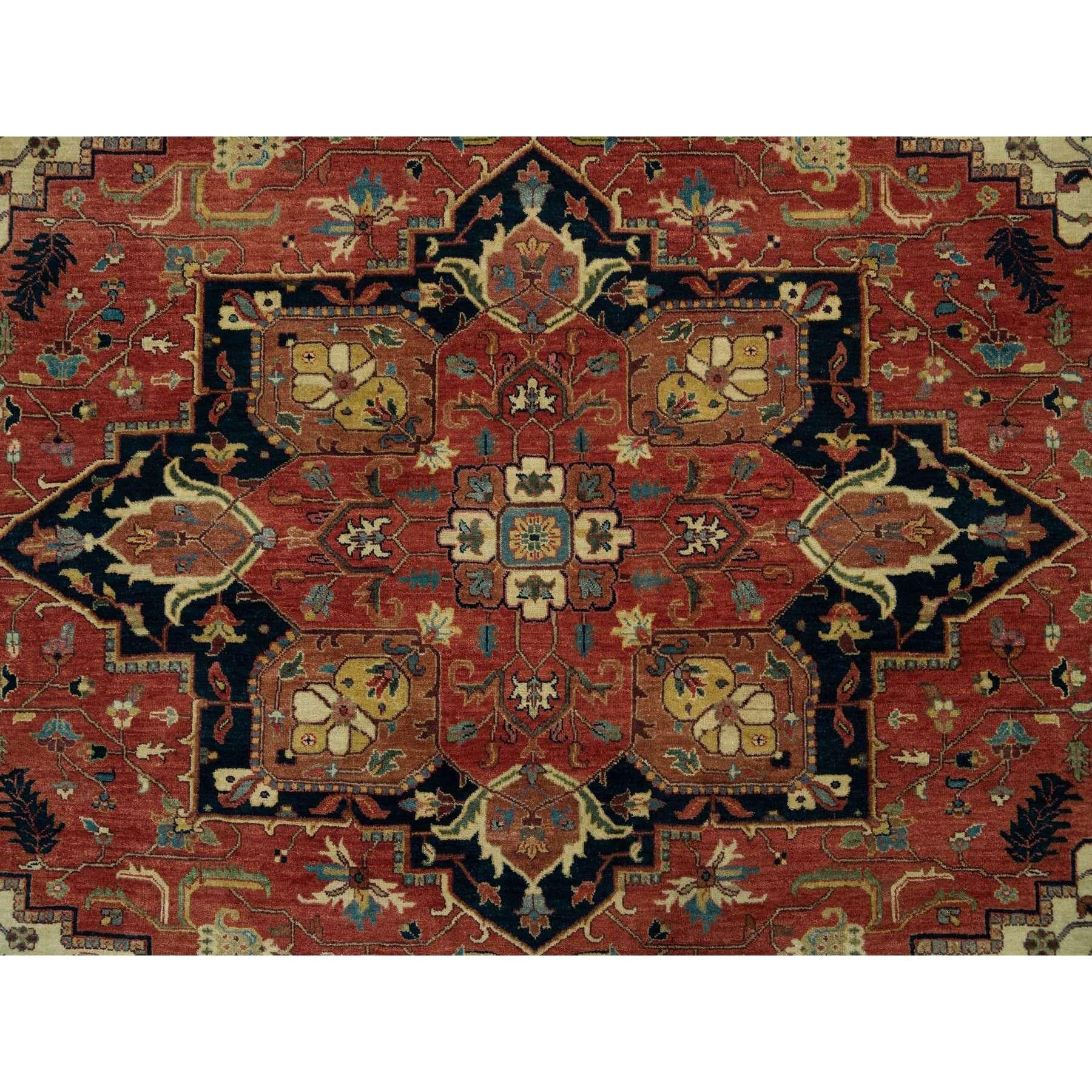 Quadratischer orientalischer handgeknüpfter Heriz-Re-Creation-Wollteppich in Rostrot 9'10
