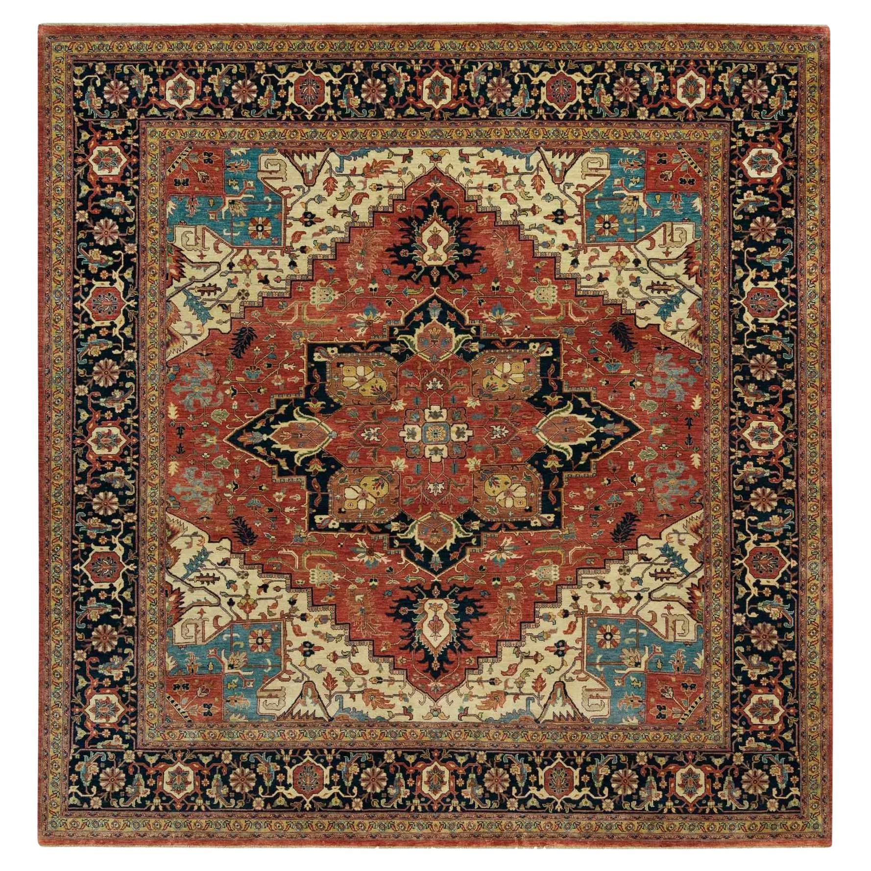 Tappeto Orientale Quadrato Heriz Re-Creation in Lana Rosso Ruggine Annodato a mano 9'10" x 10'2"