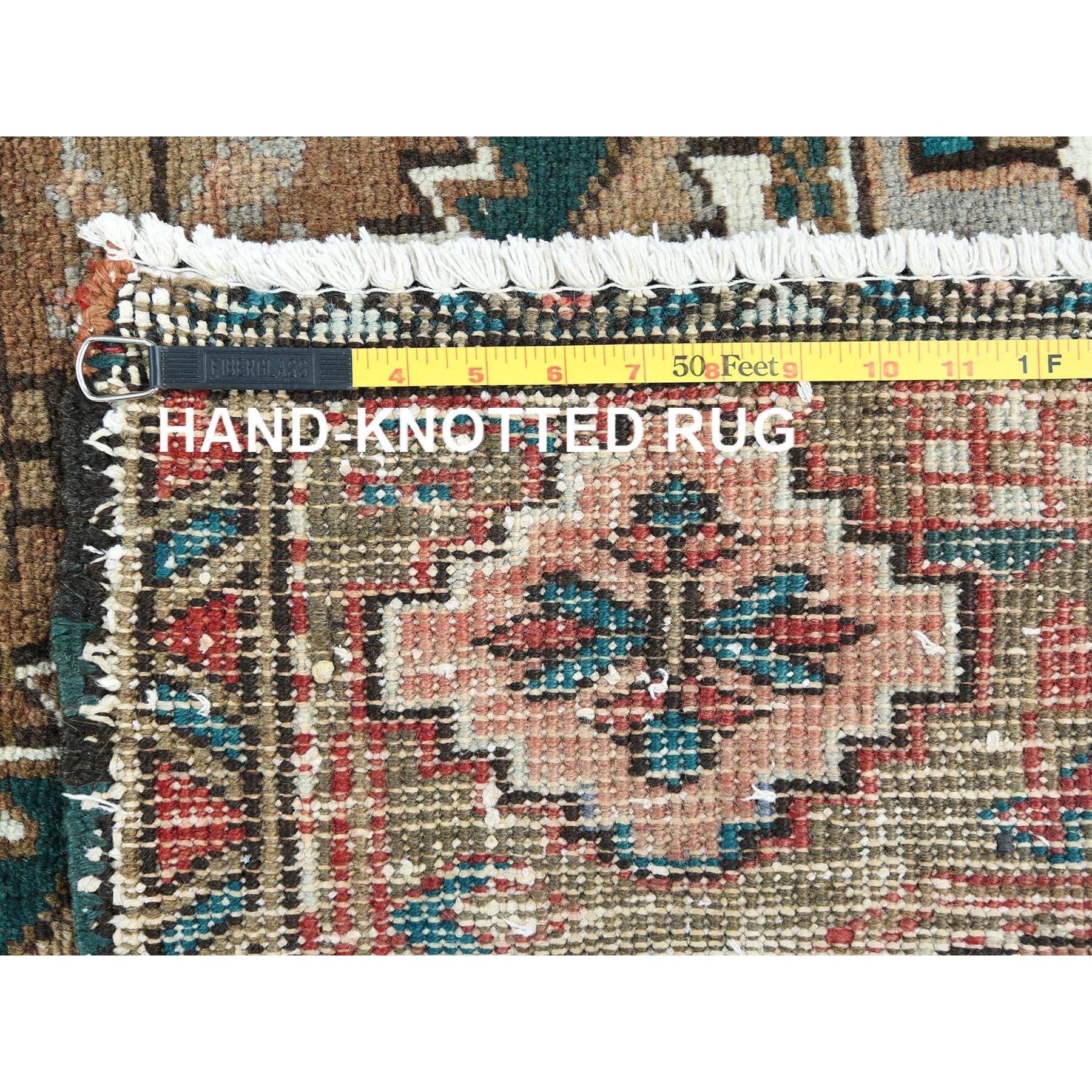 Rust Red Hand Knotted Vintage Persian Heriz Abrash Distressed Look Worn Wool Rug 5