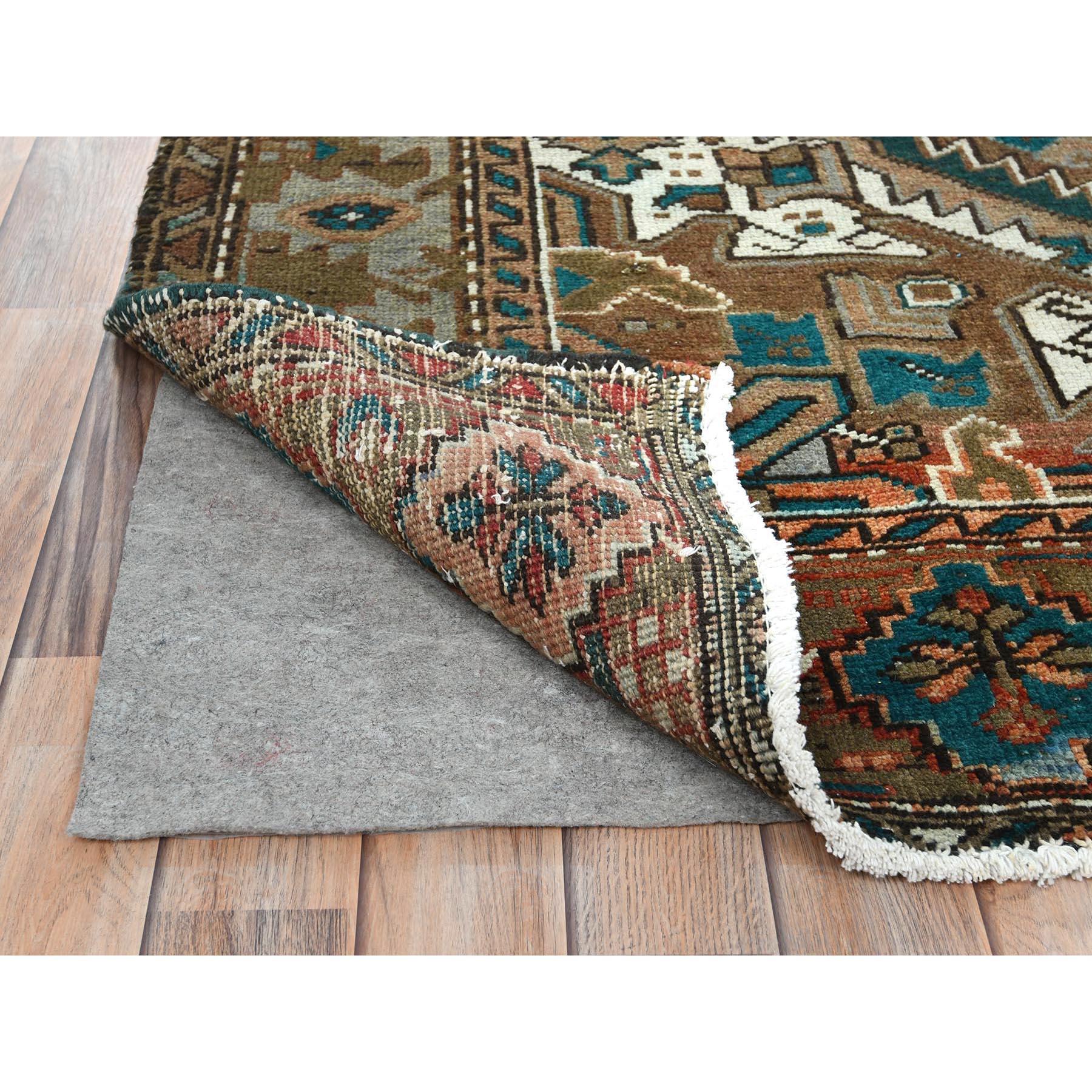 Hand-Knotted Rust Red Hand Knotted Vintage Persian Heriz Abrash Distressed Look Worn Wool Rug