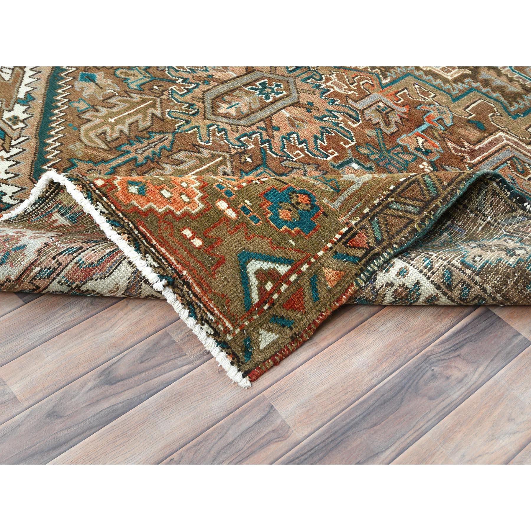 Mid-20th Century Rust Red Hand Knotted Vintage Persian Heriz Abrash Distressed Look Worn Wool Rug