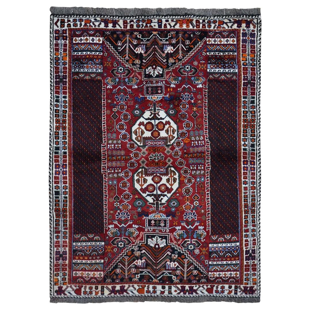 Rust Red Persian Shiraz Vase Design Full Pile Hand Knotted Oriental Rug
