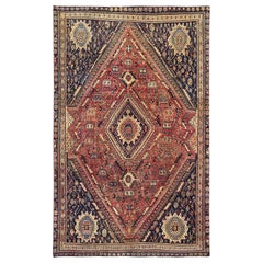 Rust Red Persian Qashqai Worn Down Handmade Natural Wool Bohemian Old Rug