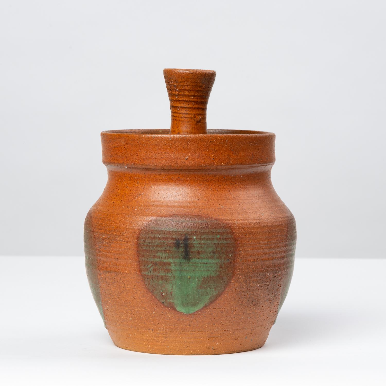 Mid-Century Modern Rust Red Studio Pottery Jar with Lid