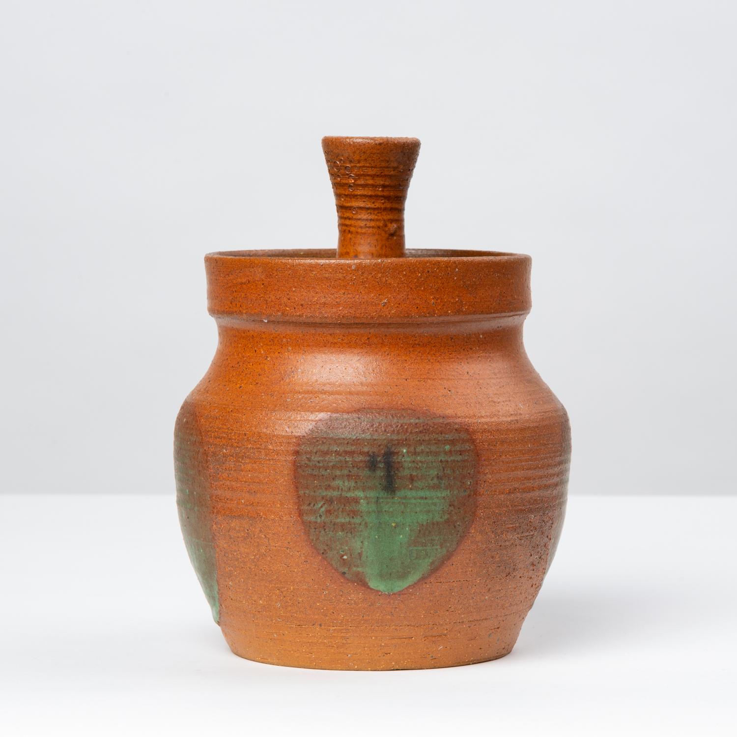 Glazed Rust Red Studio Pottery Jar with Lid