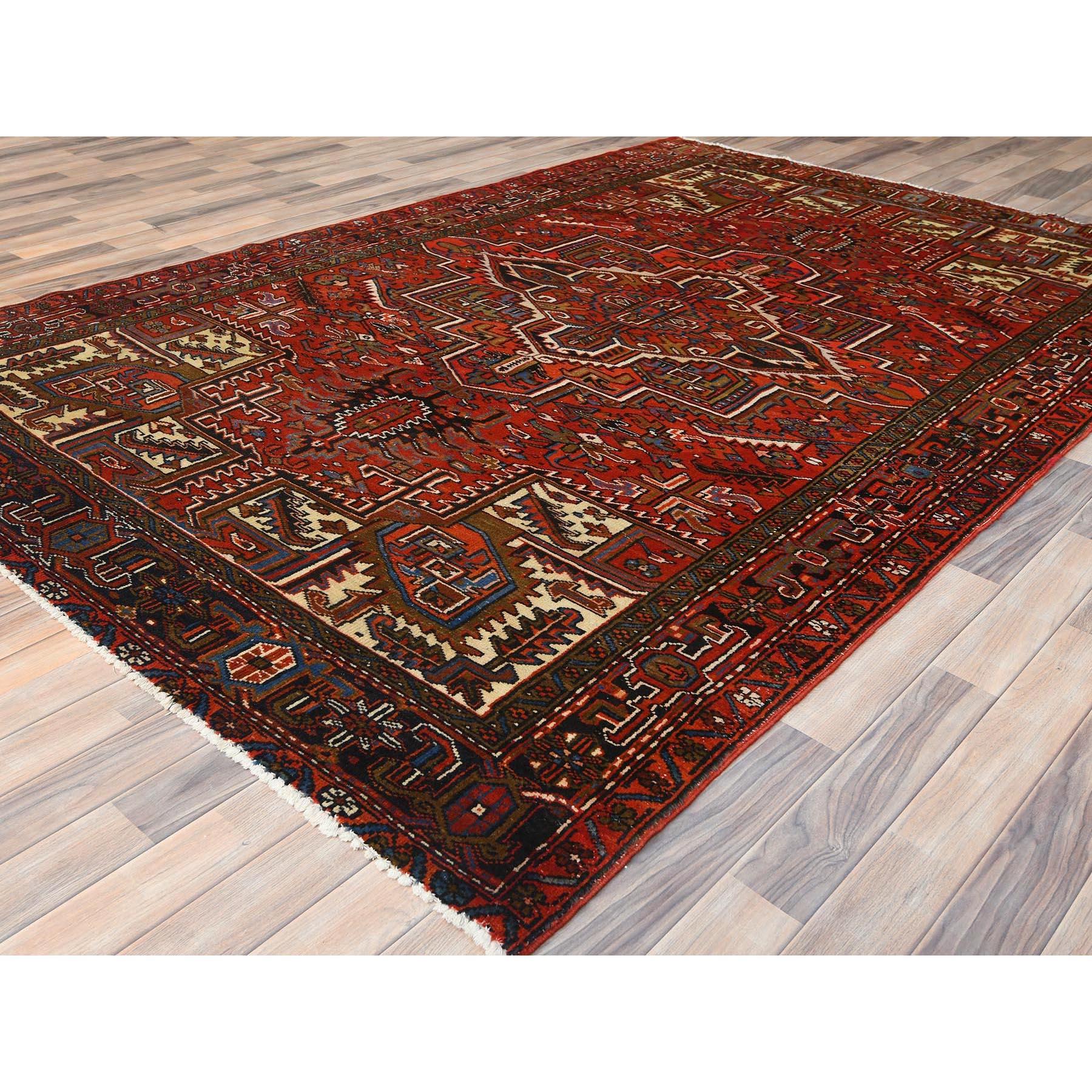 Hand-Knotted Rust Red Vintage Persian Heriz Cleaned Rustic Look Worn Wool Hand Knotted Rug For Sale