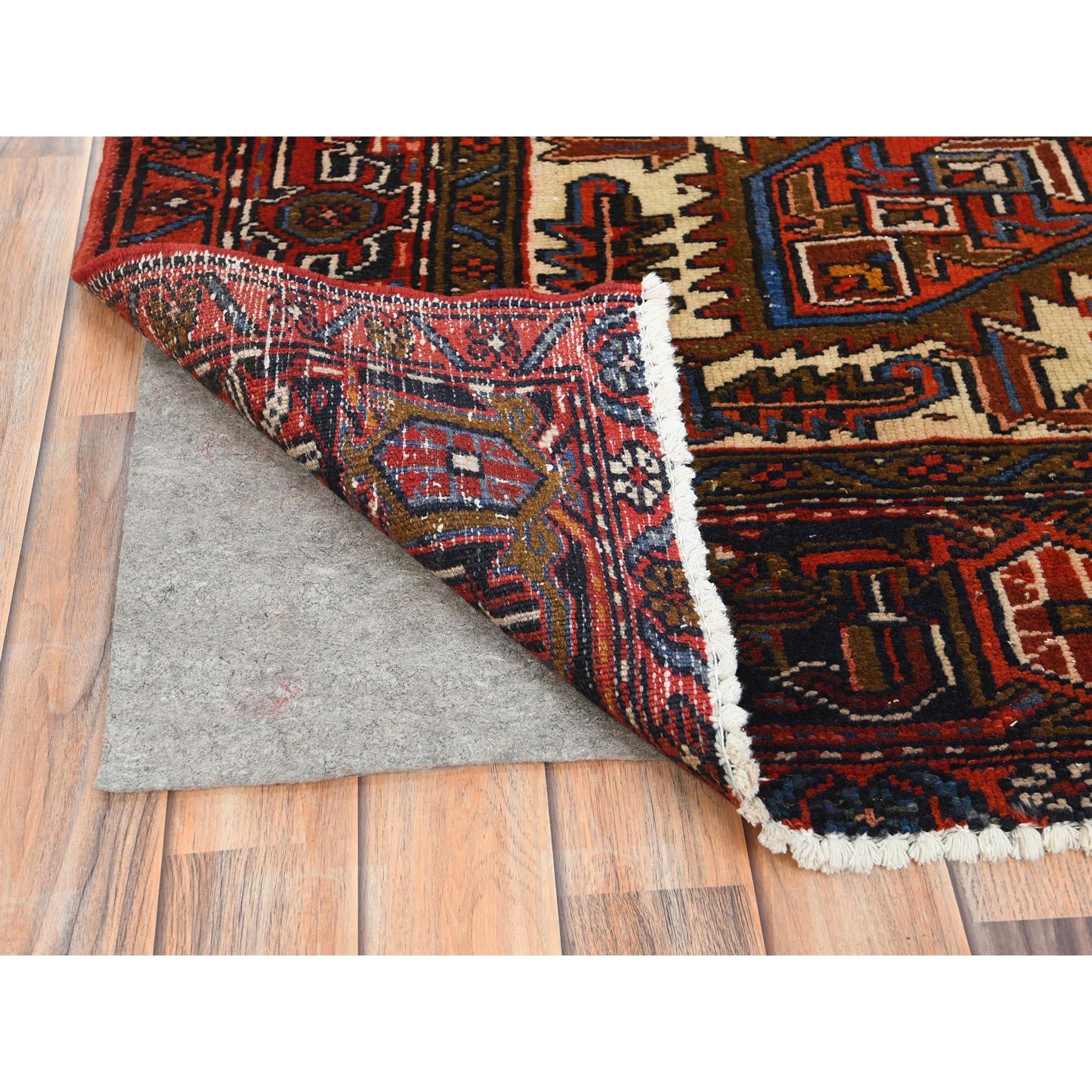 Rust Red Vintage Persian Heriz Cleaned Rustic Look Worn Wool Hand Knotted Rug In Fair Condition For Sale In Carlstadt, NJ