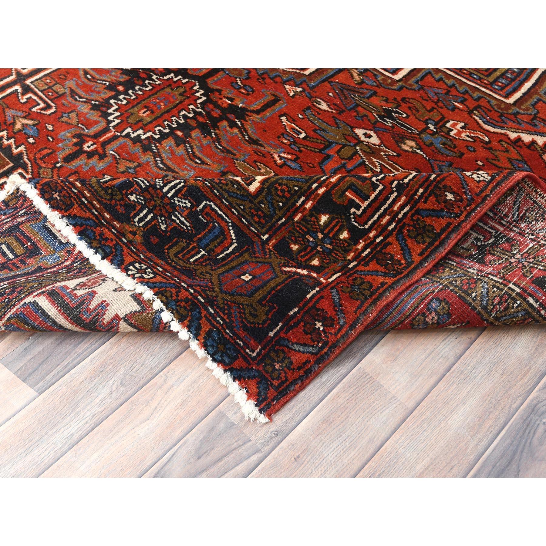 Rust Red Vintage Persian Heriz Cleaned Rustic Look Worn Wool Hand Knotted Rug For Sale 1