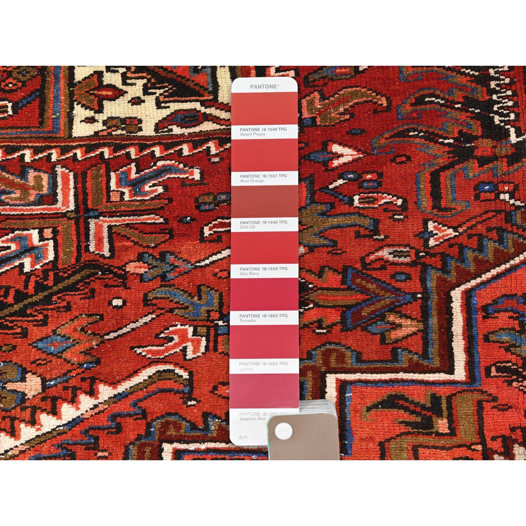 Rust Red Vintage Persian Heriz Cleaned Rustic Look Worn Wool Hand Knotted Rug For Sale 2