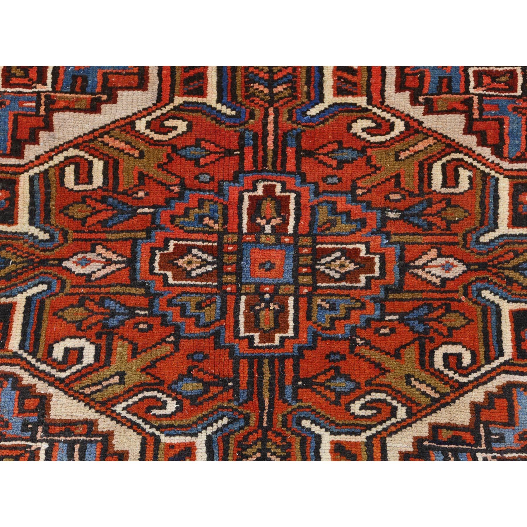 Rust Red Vintage Persian Heriz Cleaned Rustic Look Worn Wool Hand Knotted Rug For Sale 3