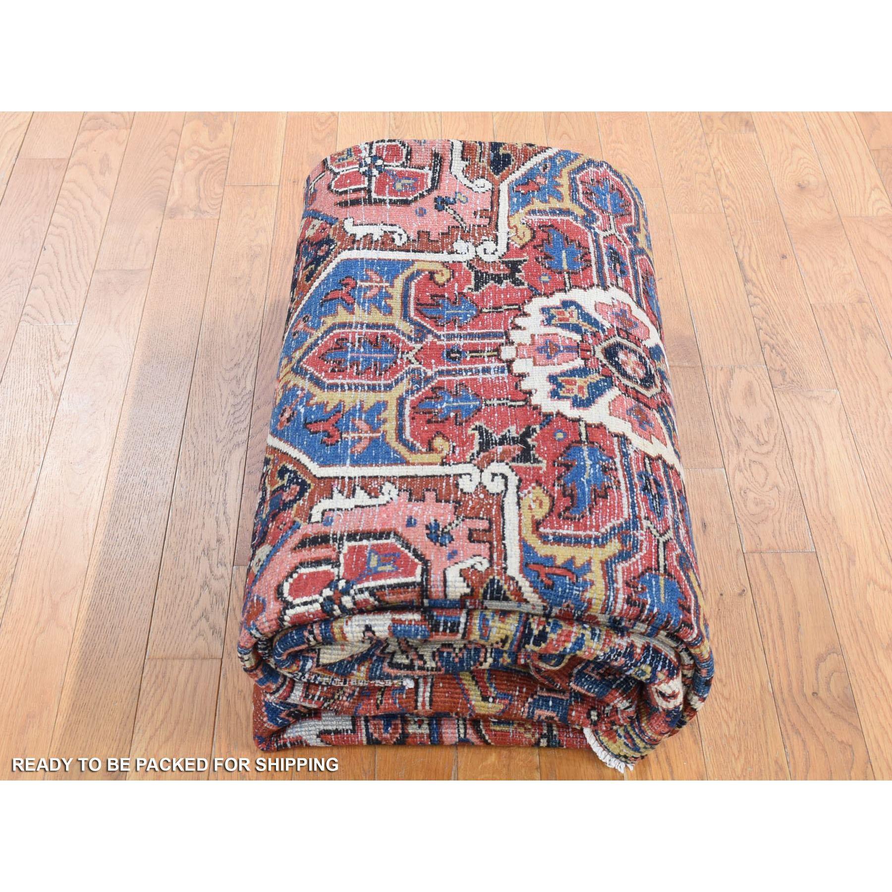 Rust Red Vintage Persian Heriz with Some Wear Clean Soft Wool Hand Knotted Rug 4