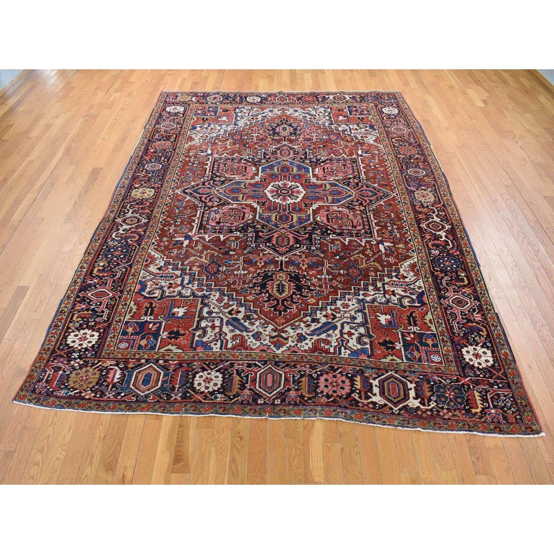 Medieval Rust Red Vintage Persian Heriz with Some Wear Clean Soft Wool Hand Knotted Rug