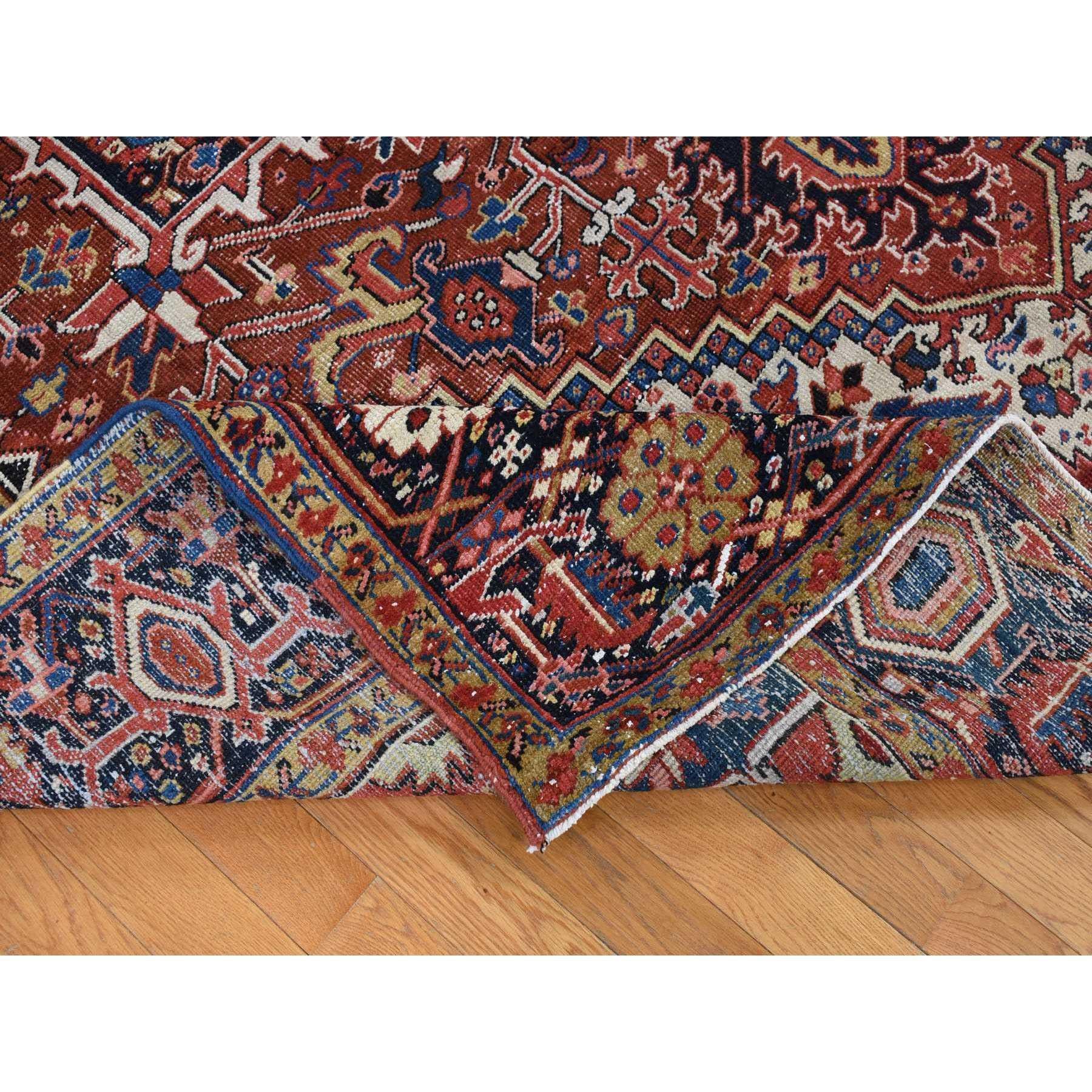 Rust Red Vintage Persian Heriz with Some Wear Clean Soft Wool Hand Knotted Rug 1