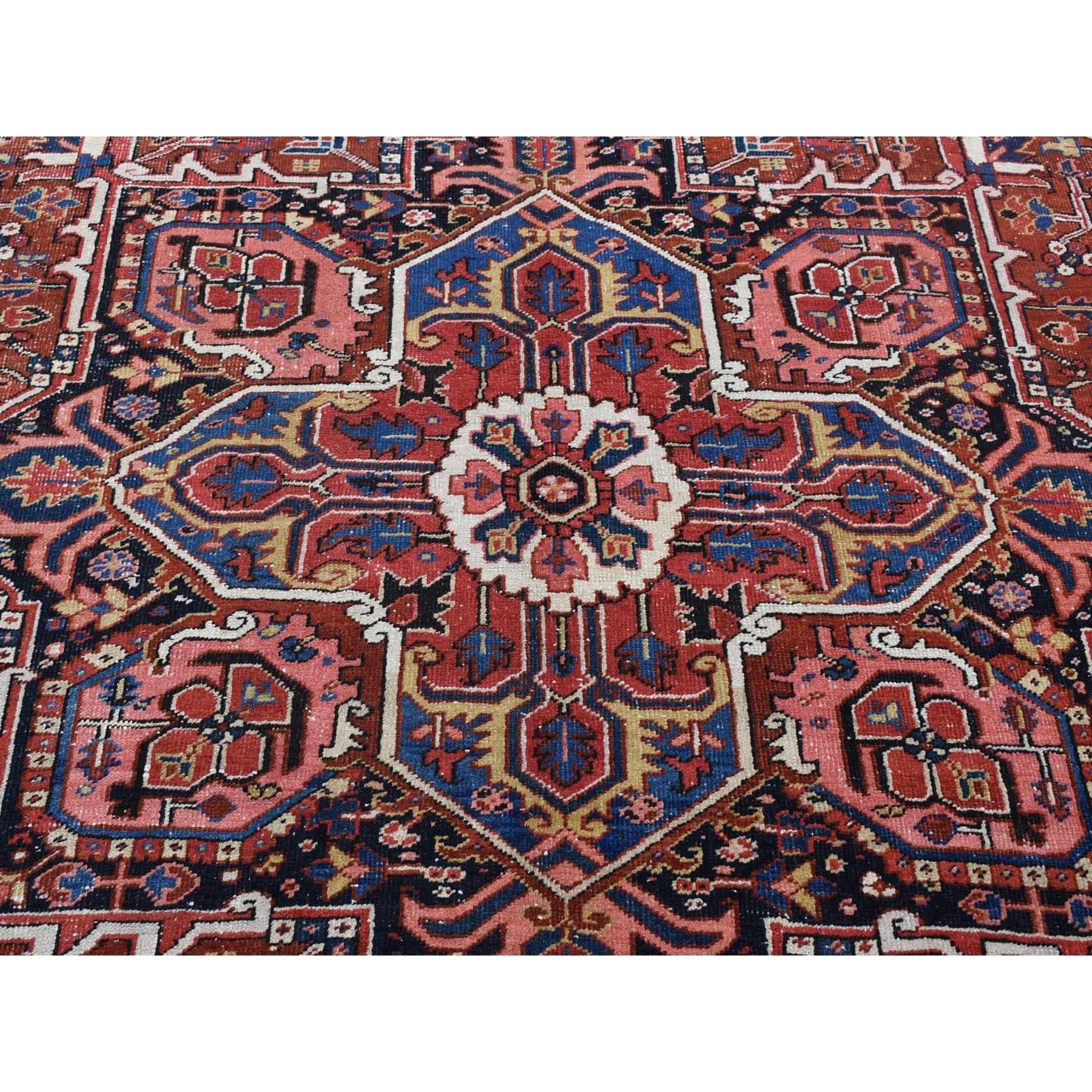 Rust Red Vintage Persian Heriz with Some Wear Clean Soft Wool Hand Knotted Rug 3