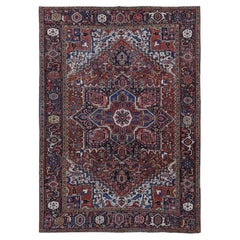 Rust Red Vintage Persian Heriz with Some Wear Clean Soft Wool Hand Knotted Rug