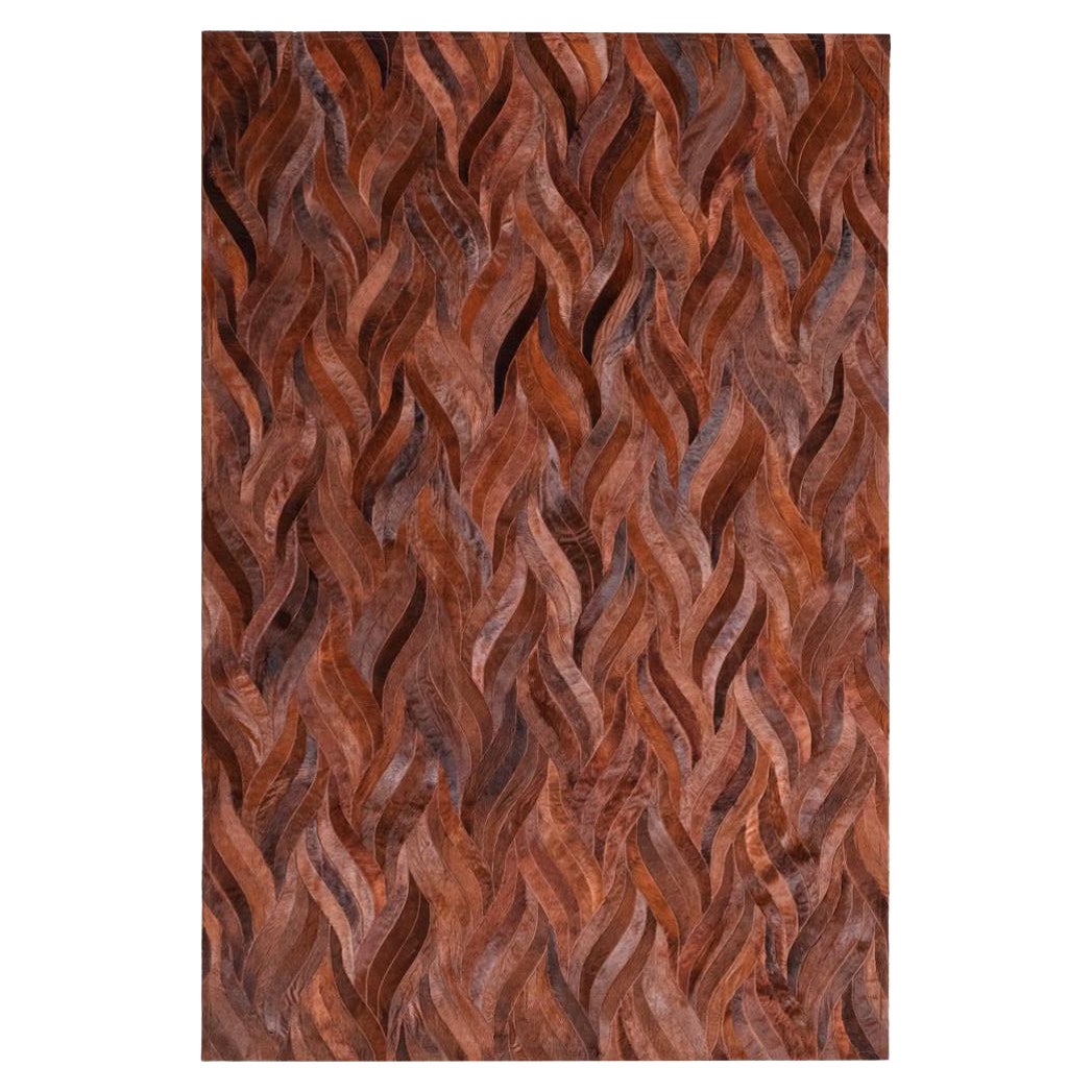 Rust Red Wavy Customizable Cowhide Russet Onda Area Rug Large