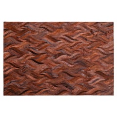 Rust Red Wavy Customizable Cowhide Russet Onda Area Rug Small