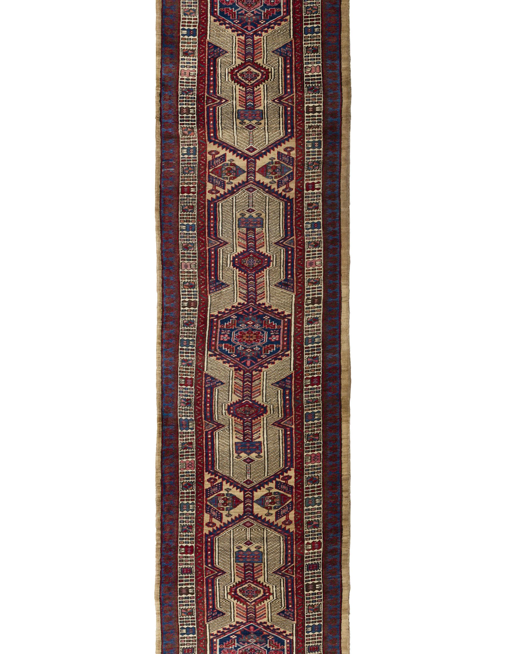 Rust Sarab Wool Hand Knotted Runner 3 ft x 18 ft, Hexagon Medallion Geometry en Excelente estado para la venta en Dallas, TX