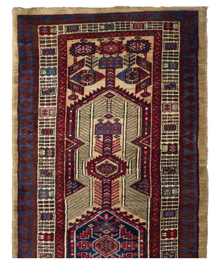 Rust Sarab Wool Hand Knotted Runner 3 ft x 18 ft, Hexagon Medallion Geometry Lana en venta